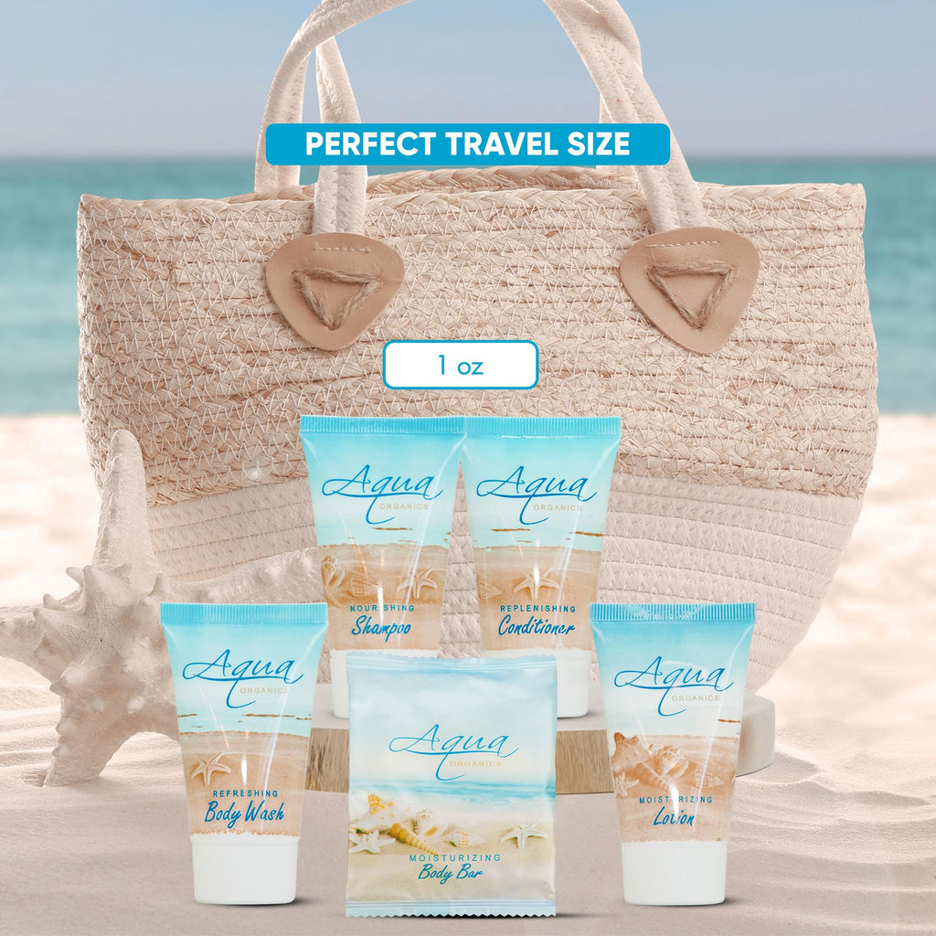 1-Shoppe All-in-Kit Aqua Organics Hotel Toiletries Bulk Set – 300 Pieces, 1oz Travel Sizes