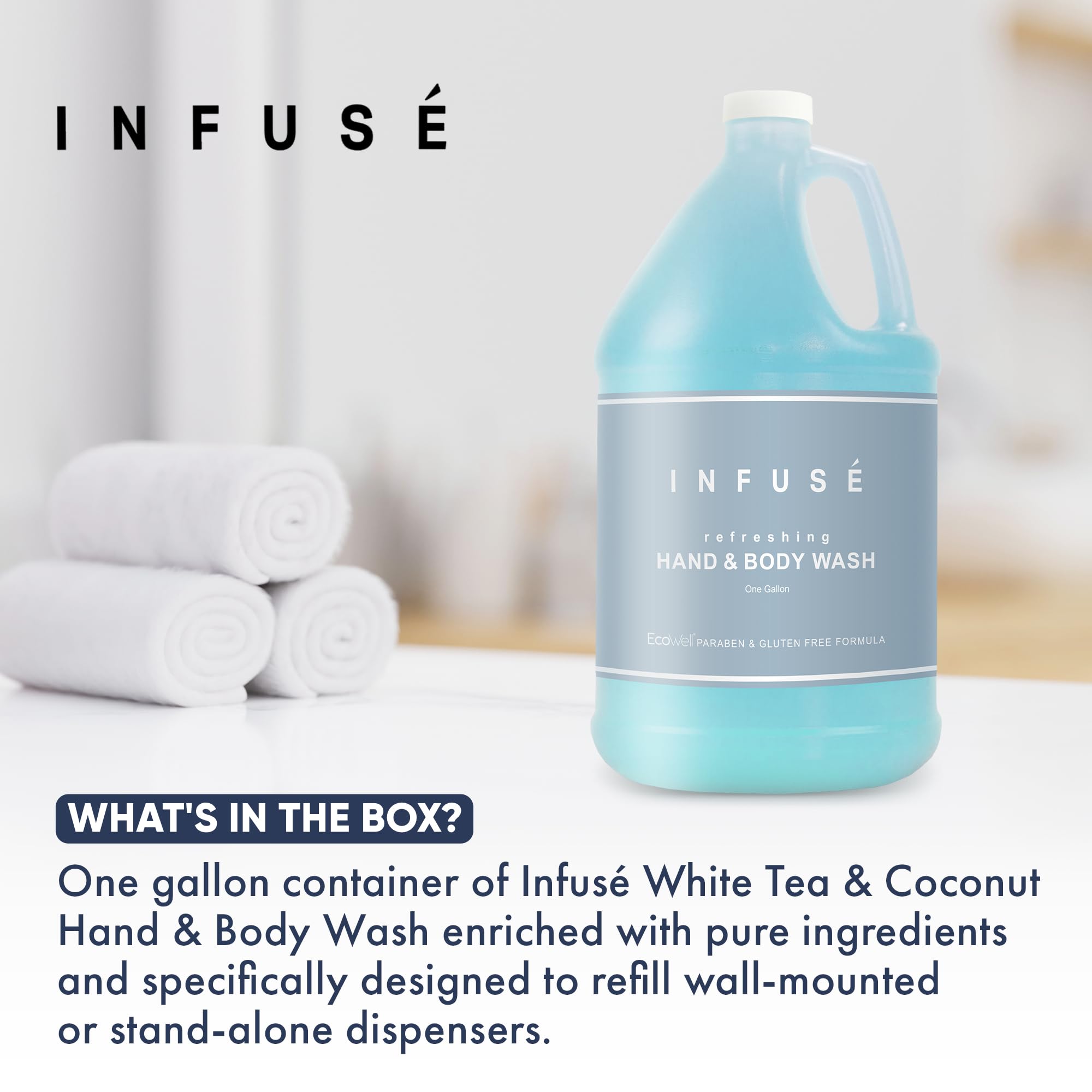 1-Shoppe All-in-Kit Hand & Body Wash – Infuse White Tea & Coconut | 1 Gallon for Hotels