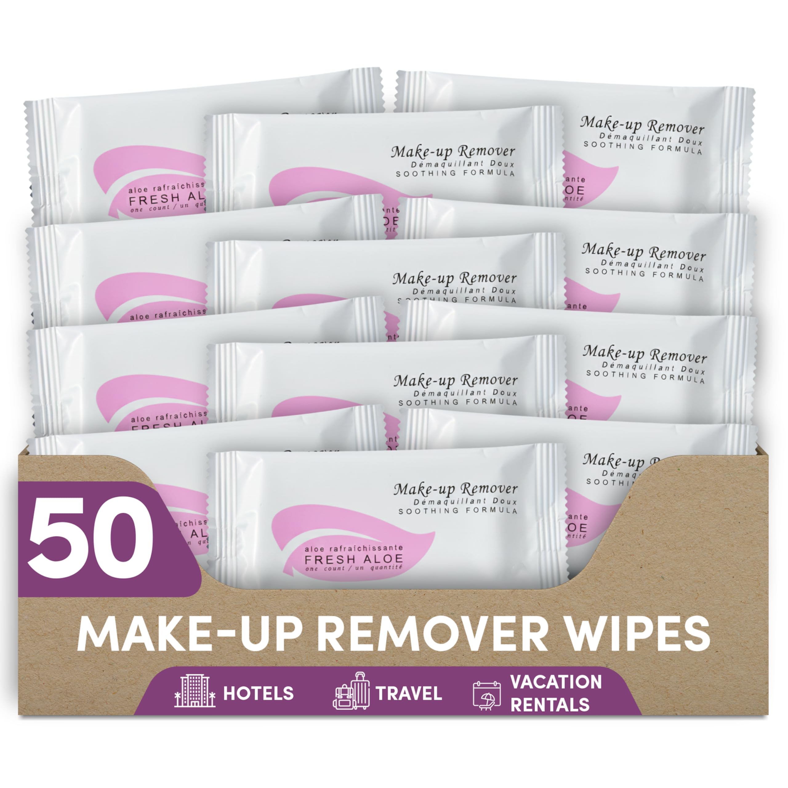 Fresh Aloe Makeup Remover Wipes for Hotels & Rentals (Case of 50) | 1-Shoppe All-in-Kit