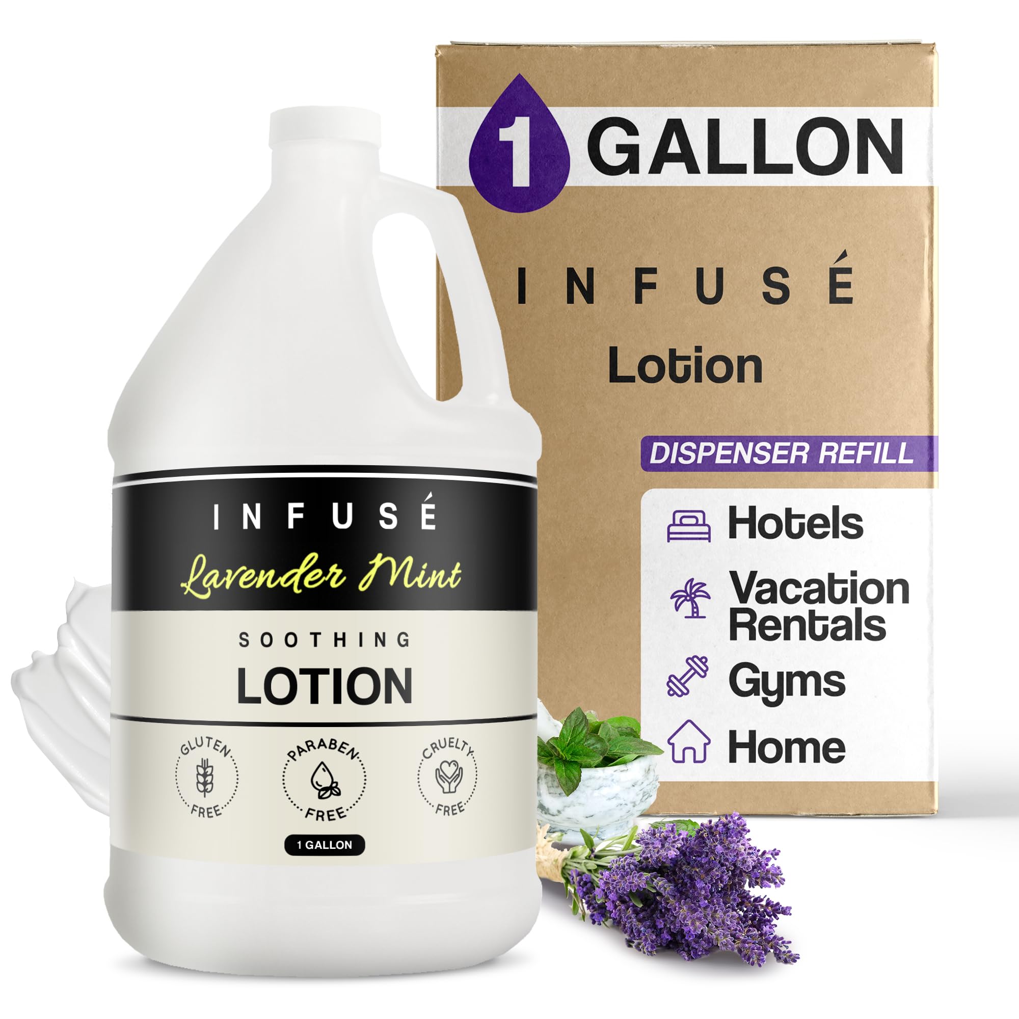 1-Shoppe All-in-Kit Infuse Lotion Lavender Mint Hotel | 1 Gallon Refill for Wall-Mounted & Stand-Alone Dispensers