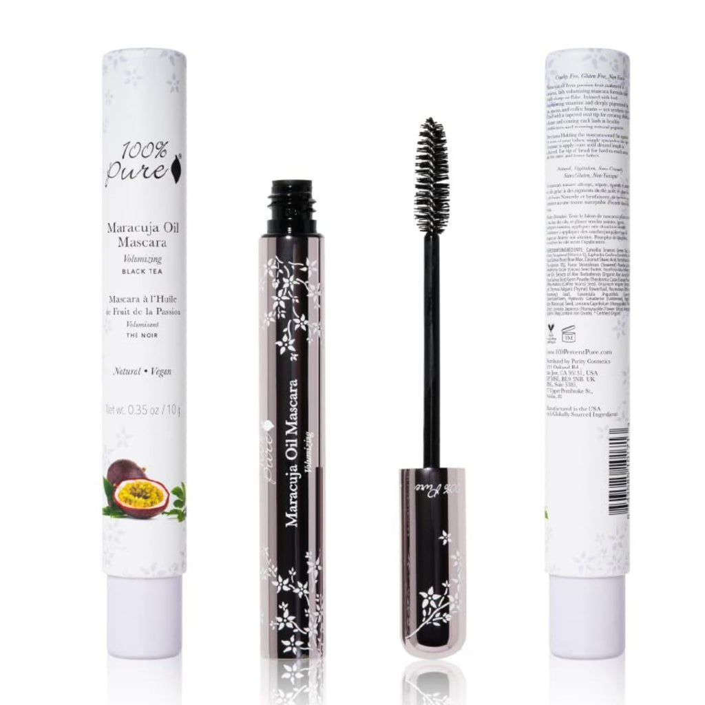 100% PURE Maracuja Oil Mascara – Dramatic Volume & Length, Black Tea, Vegan, 0.35 oz