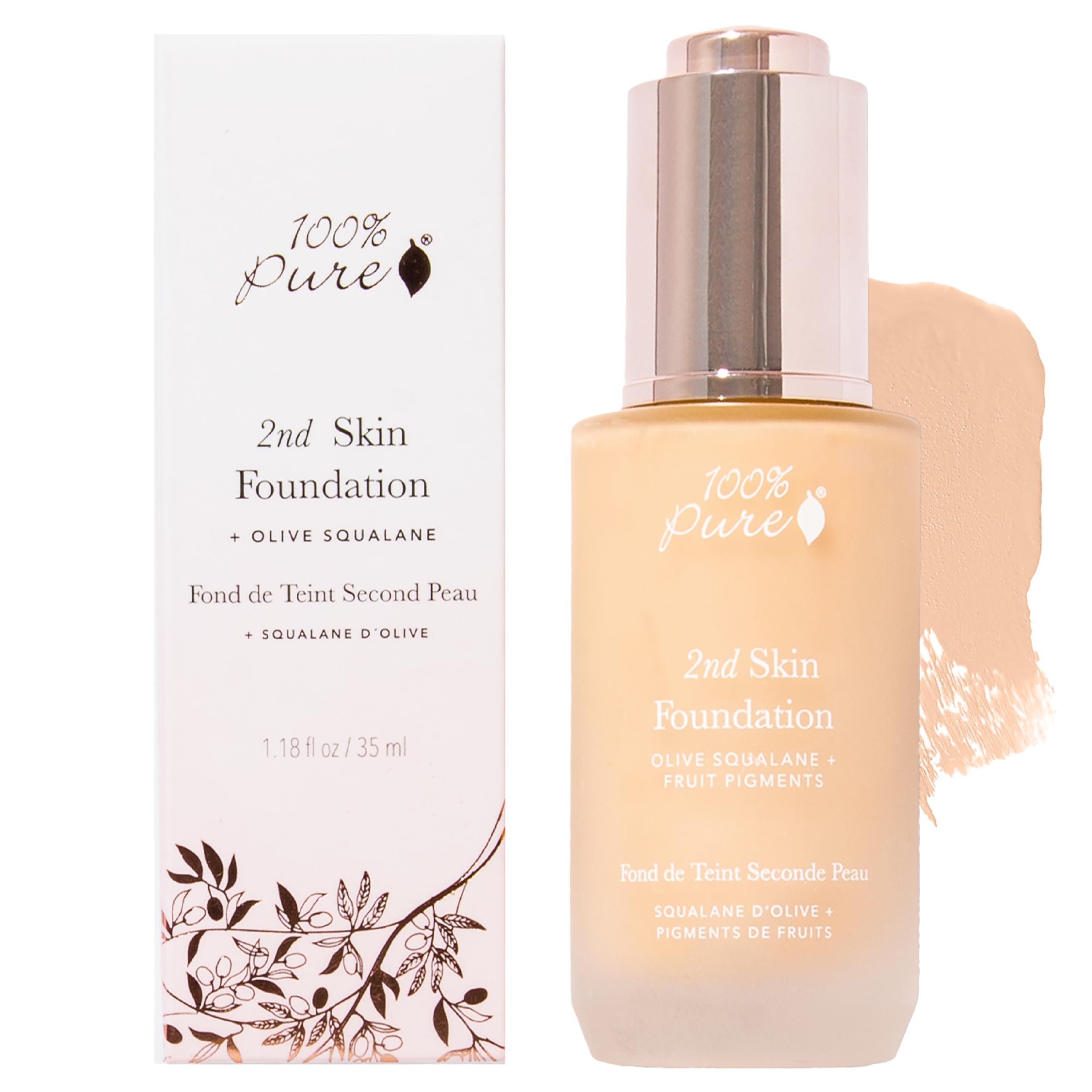 100% PURE 2nd Skin Lightweight Serum Foundation Shade 5 – Neutral Peach Undertone (1.18 Fl Oz) | Vegan, Clean, Hydrating