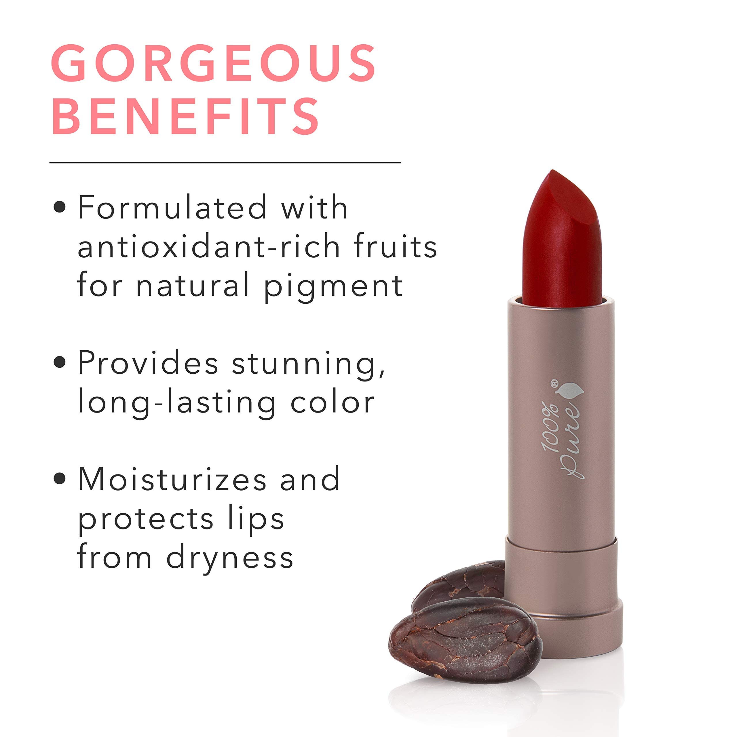 100% PURE Cocoa Butter Matte Lipstick – Blood Orange (Classic Brick Red) 0.15 oz