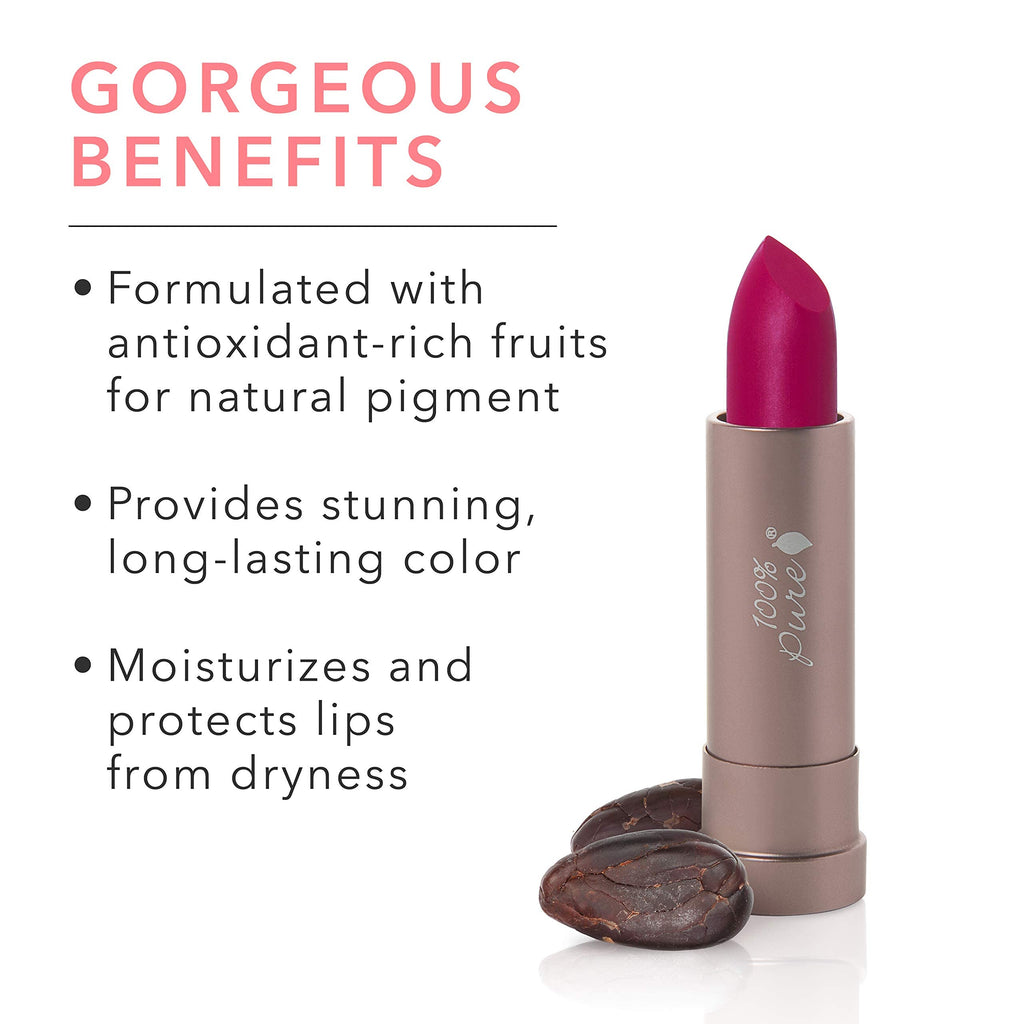 100% PURE Cocoa Butter Matte Lipstick – Marrakesh (Vibrant Fuchsia), 0.15 oz