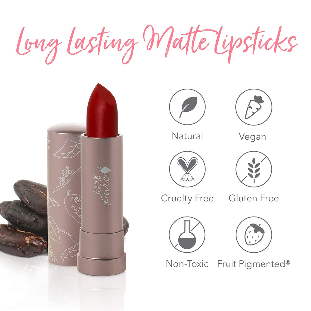 100% PURE Cocoa Butter Matte Lipstick – Blood Orange (Classic Brick Red) 0.15 oz
