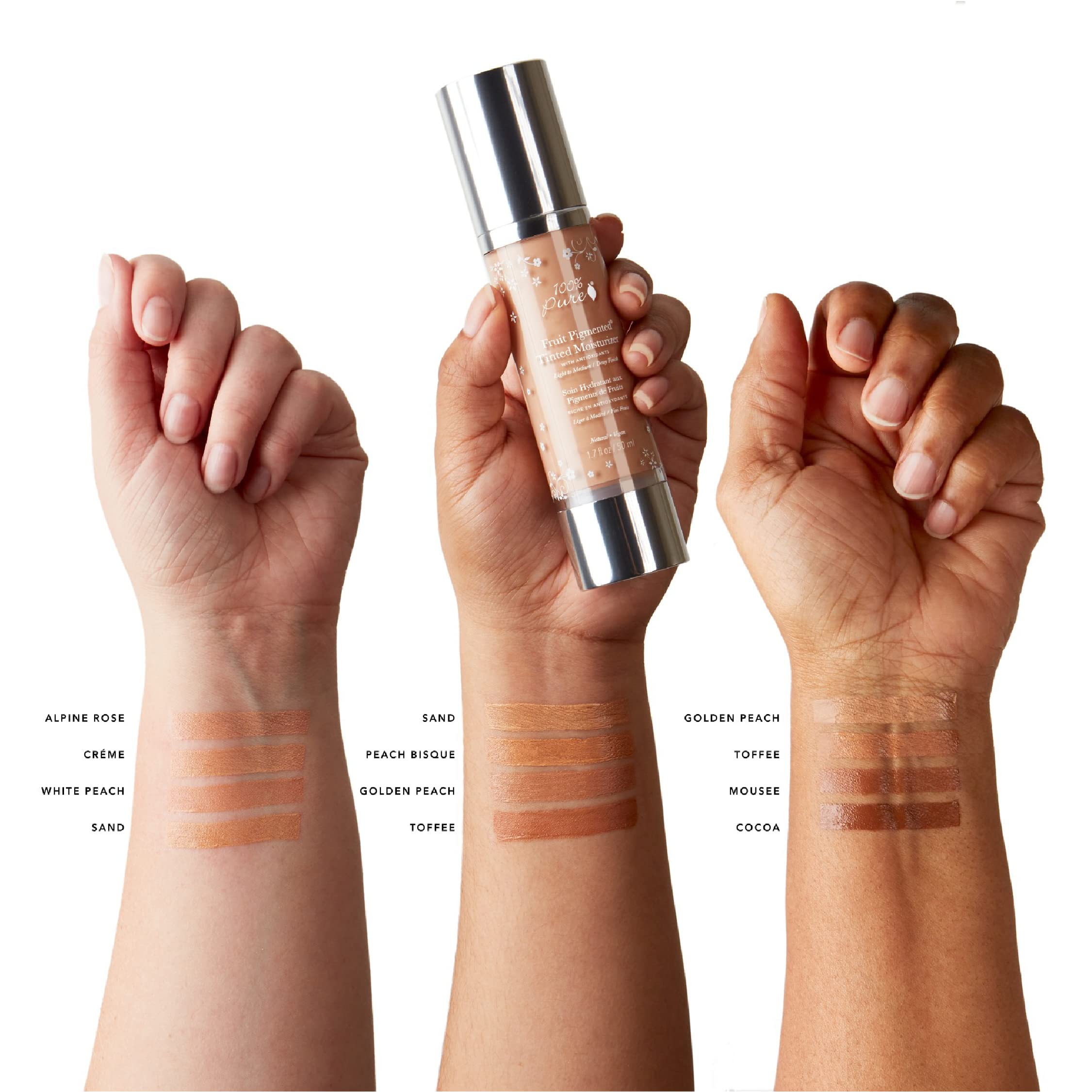 100% PURE Tinted Moisturizer White Peach – Light to Medium Coverage, Dewy Glow, Vegan