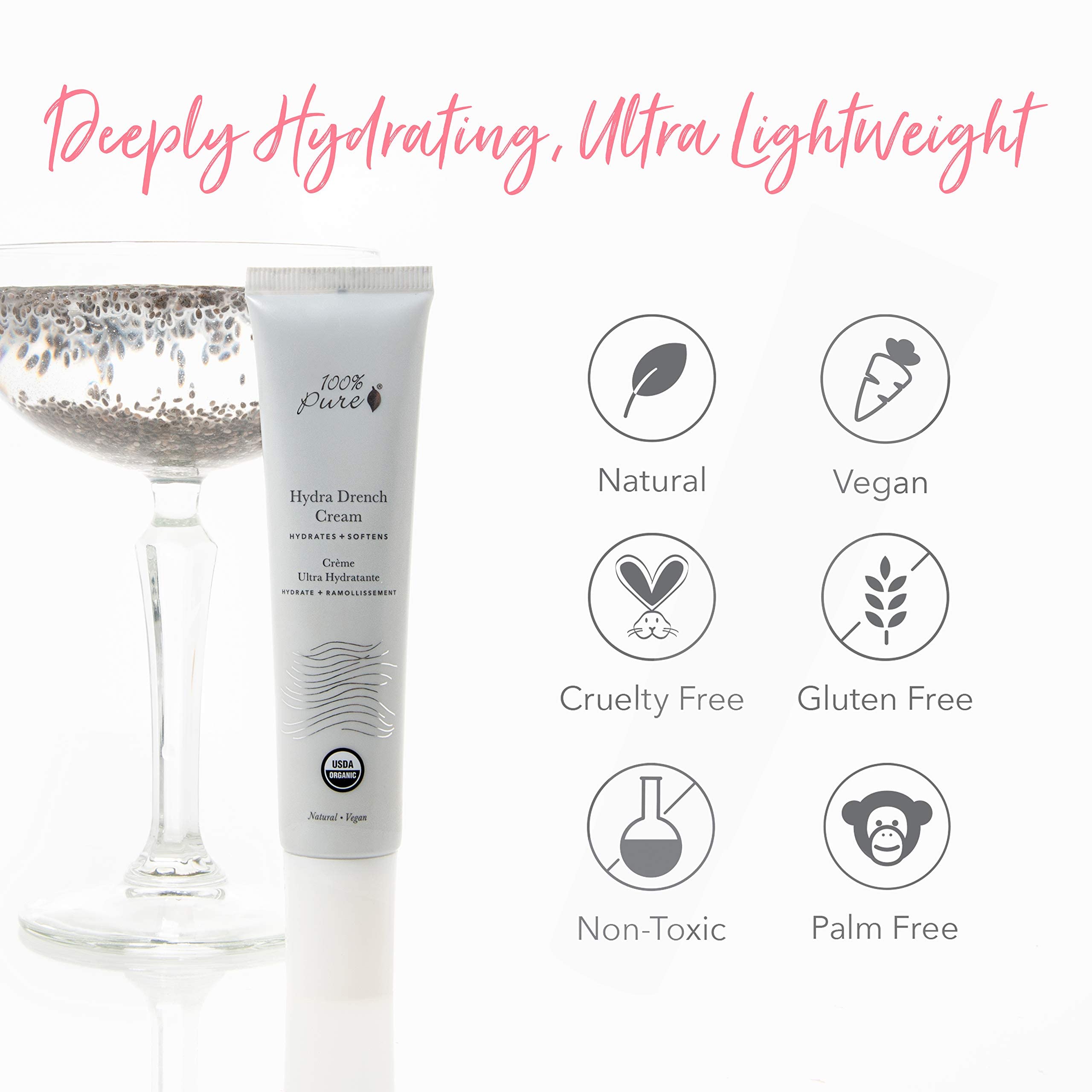 100% PURE Hydra Drench Cream – Daily Moisturizer with Hyaluronic Acid & Rose Water