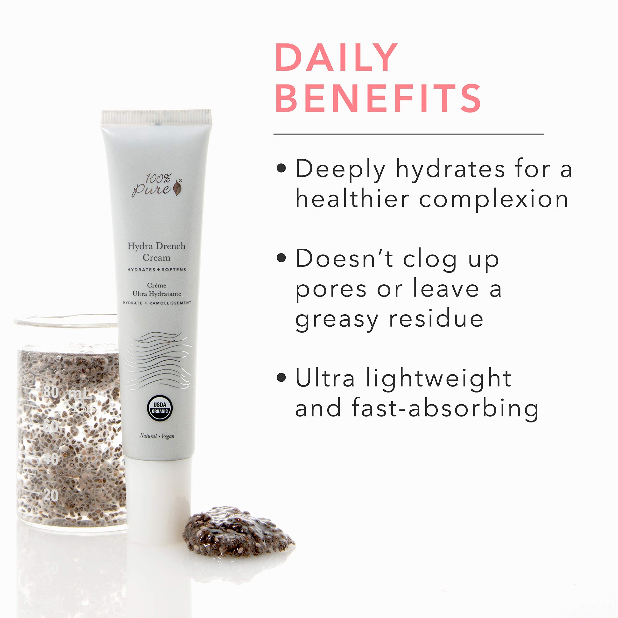 100% PURE Hydra Drench Cream – Daily Moisturizer with Hyaluronic Acid & Rose Water