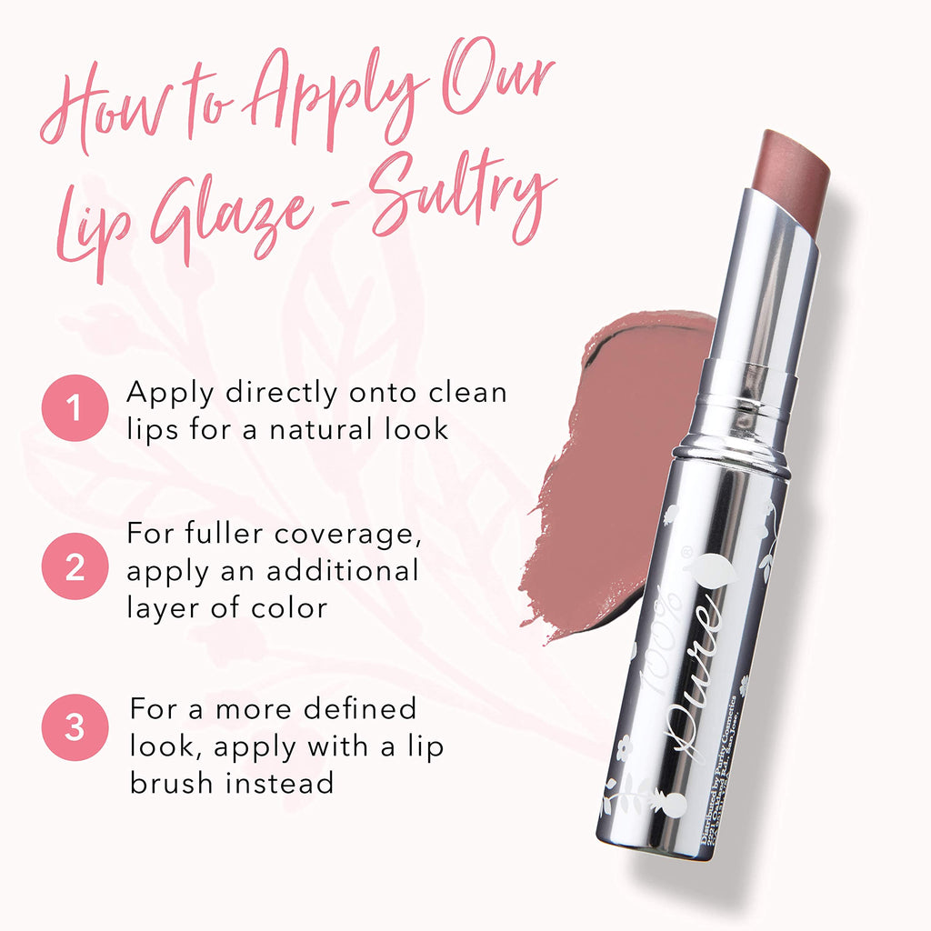 100% PURE Lip Glaze – Sultry Tinted Lip Balm with Cocoa Butter & Vitamin E (Warm Peach Brown)