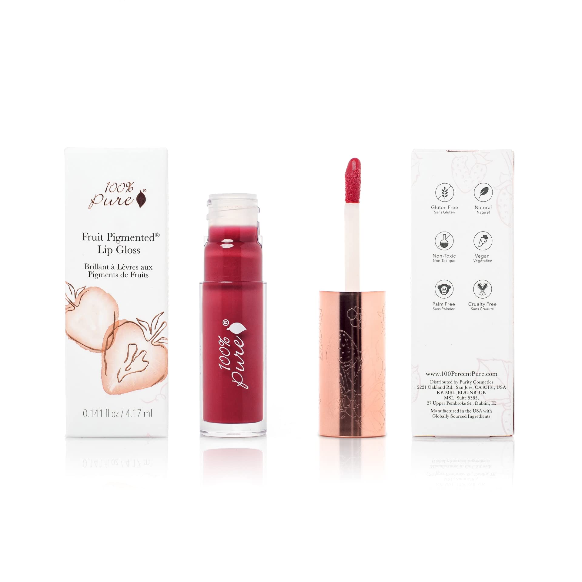 100% Pure Lip Gloss – Pomegranate Wine, Fruit Pigmented, High Shine & Moisturizing