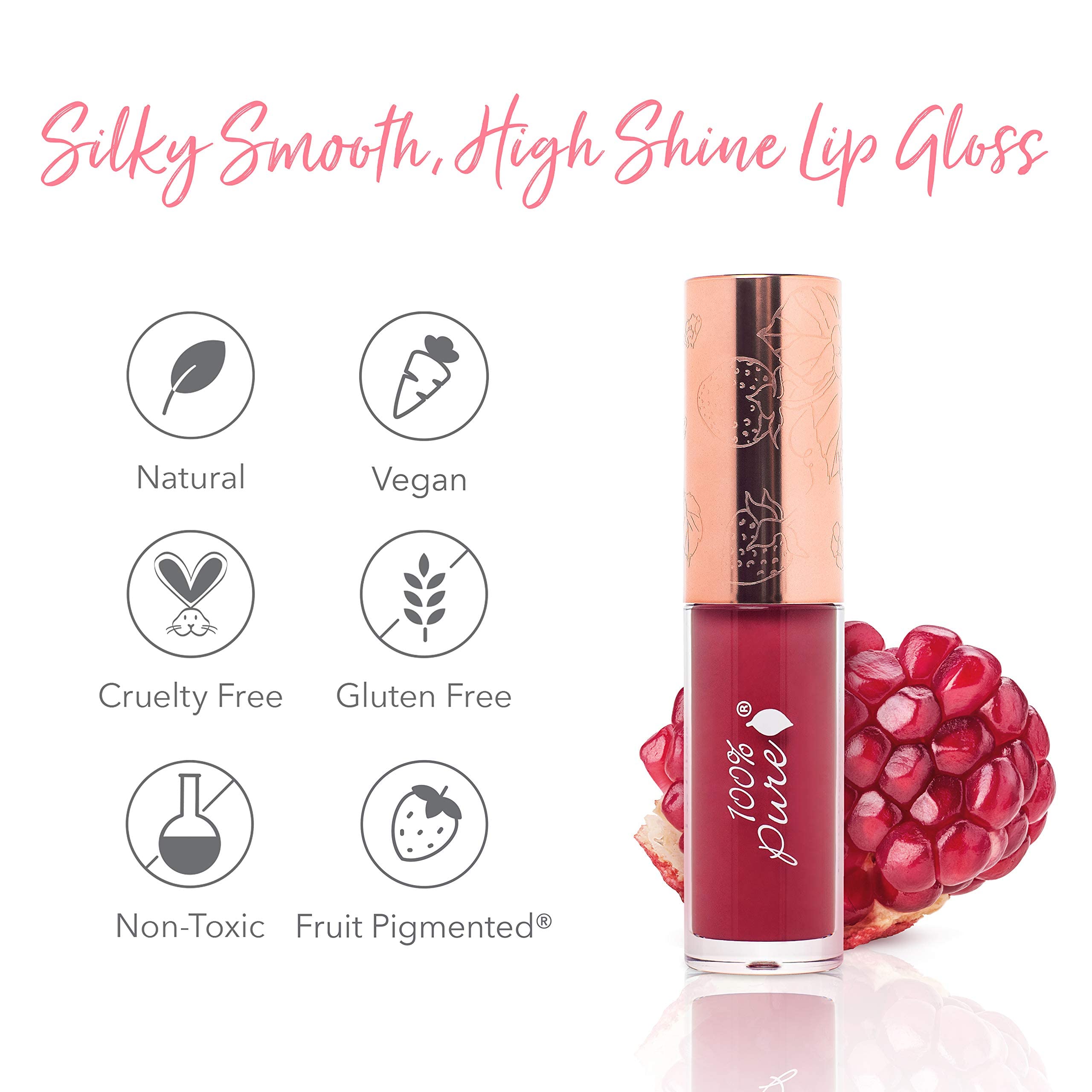 100% Pure Lip Gloss – Pomegranate Wine, Fruit Pigmented, High Shine & Moisturizing