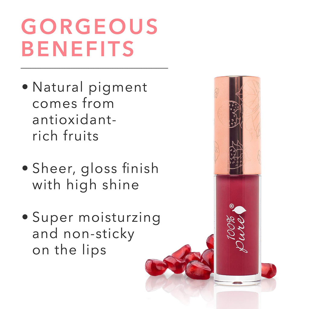 100% Pure Lip Gloss – Pomegranate Wine, Fruit Pigmented, High Shine & Moisturizing