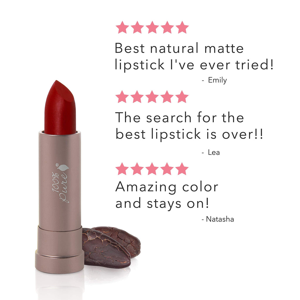 100% PURE Cocoa Butter Matte Lipstick – Blood Orange (Classic Brick Red) 0.15 oz