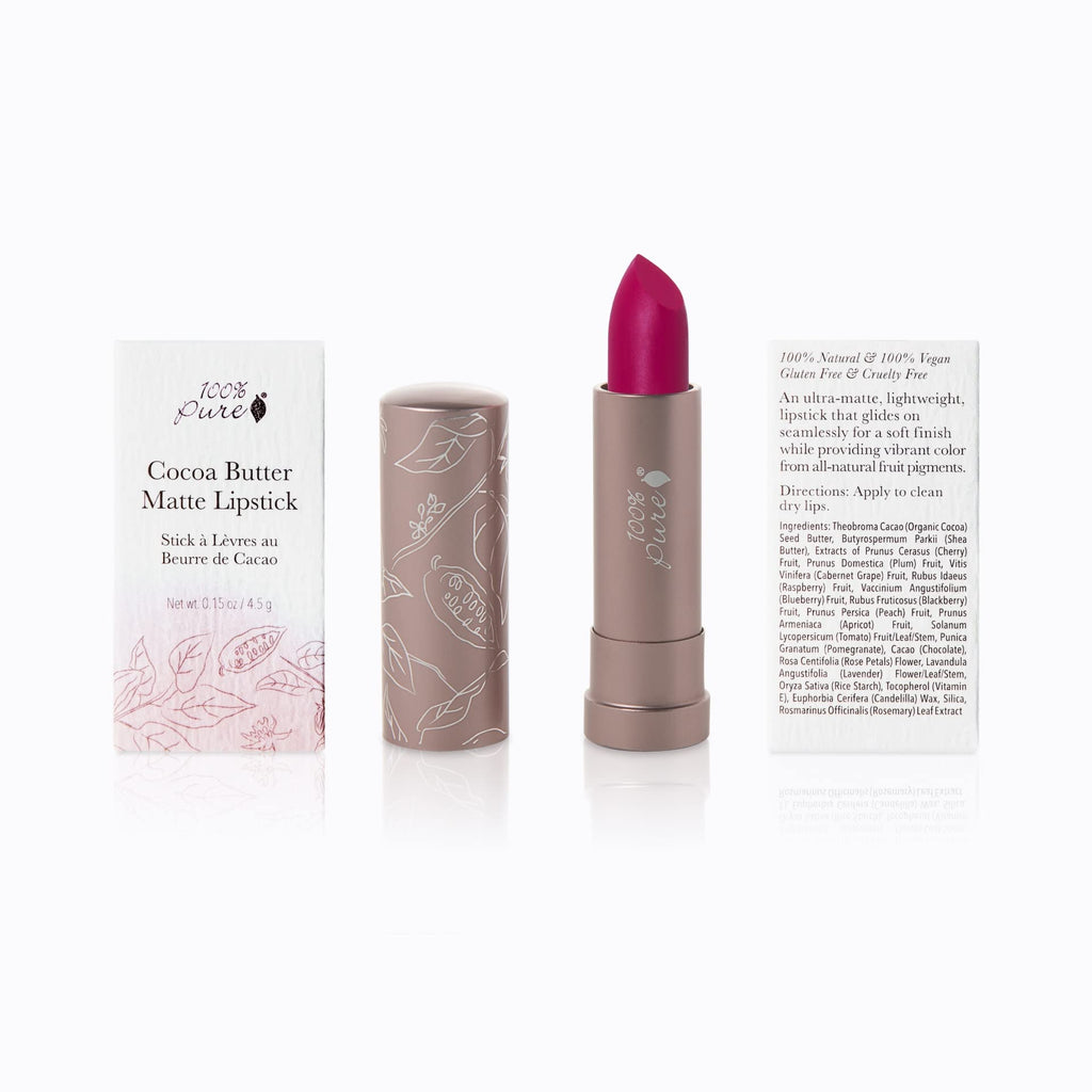 100% PURE Cocoa Butter Matte Lipstick – Marrakesh (Vibrant Fuchsia), 0.15 oz