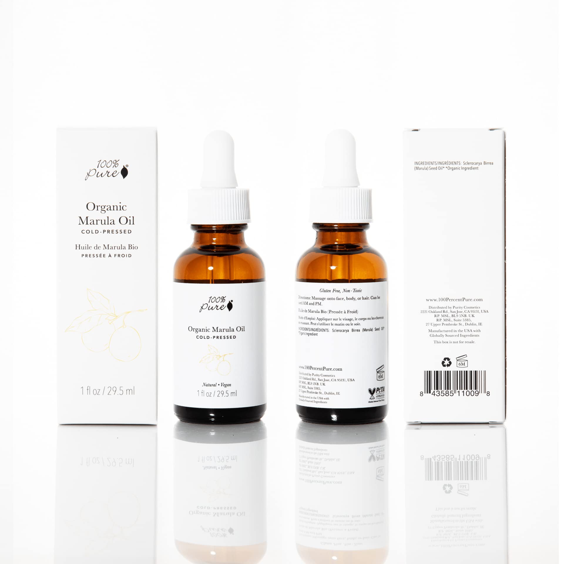 100% PURE Organic Marula Oil – Cold-Pressed Face & Hair Moisturizer, 1oz