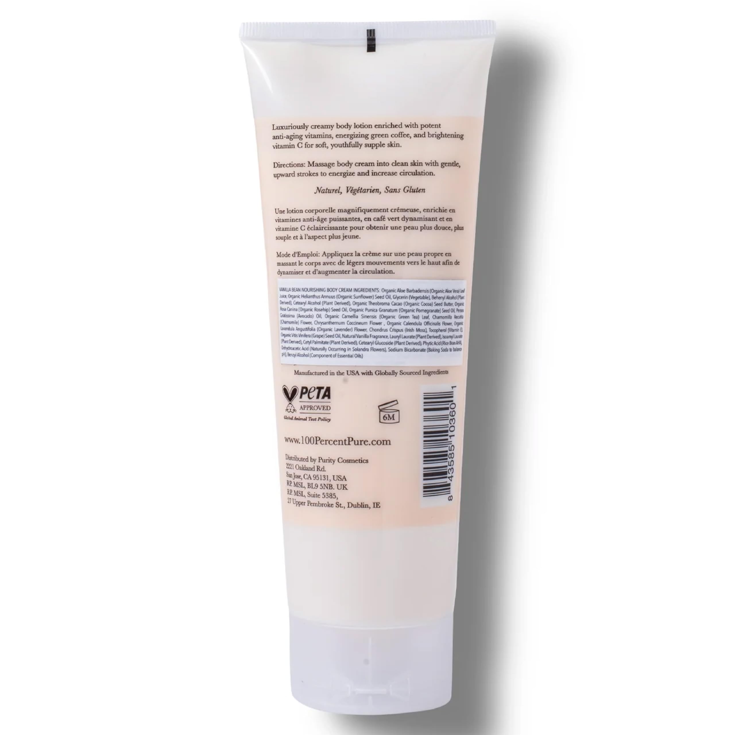 100% PURE Nourishing Body Cream Vanilla Bean – Luxurious Hydration for All Skin Types (8 oz)
