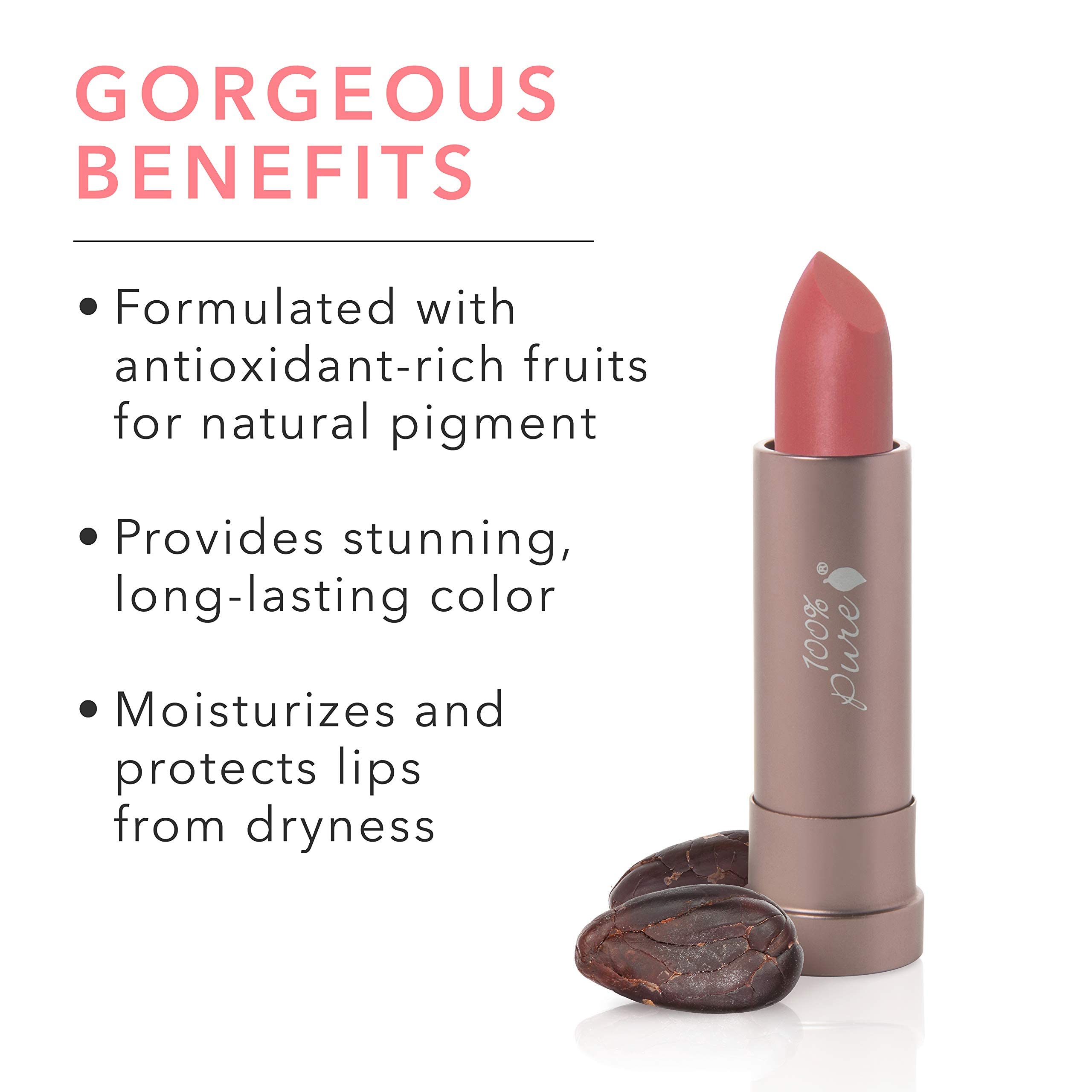 100% PURE Cocoa Butter Matte Lipstick – Pink Canyon (Dusty Pink) | All-Day Hydration, Vegan Fruit-Pigmented Color