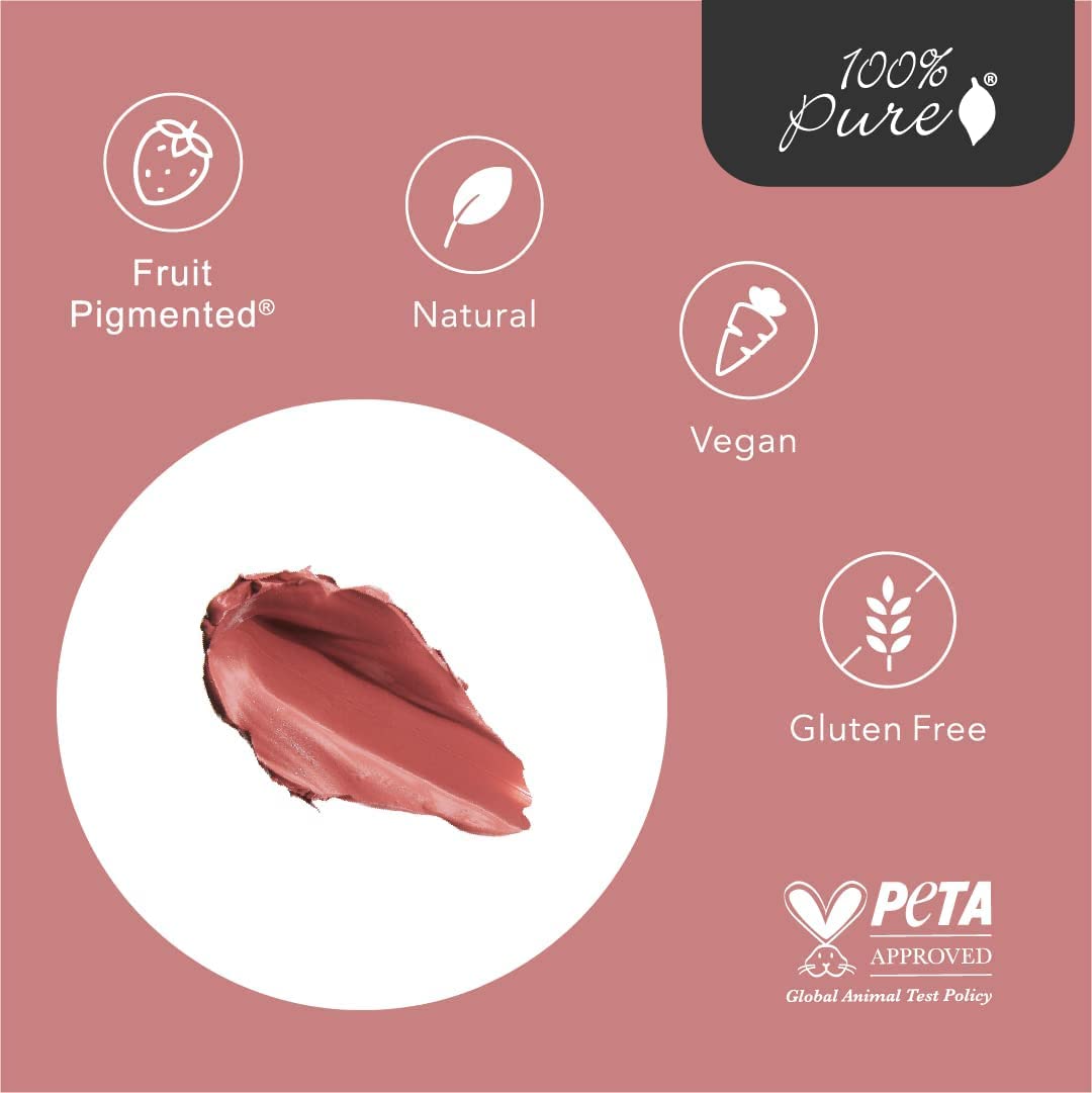 100% PURE Cocoa Butter Matte Lipstick Sahara – Deep Neutral Nude, Vegan Fruit Pigmented, All-Day Moisture