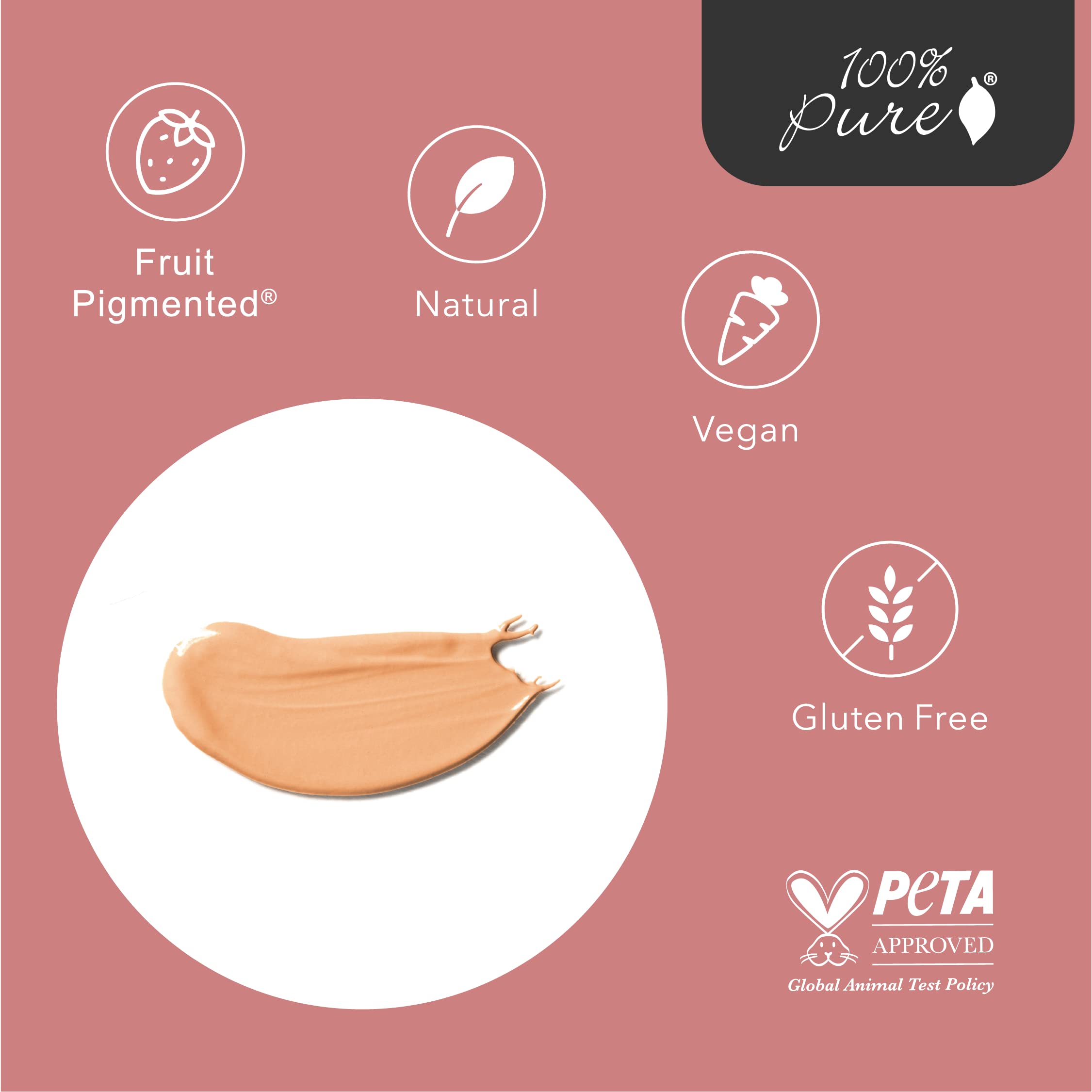 100% PURE Tinted Moisturizer White Peach – Light to Medium Coverage, Dewy Glow, Vegan