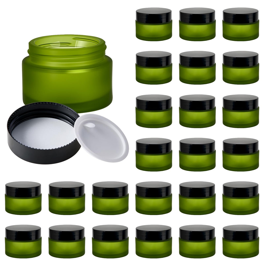11 Hoa Kinh 1oz Green Frosted Glass Jars with Lids – 25 Pack Travel Containers