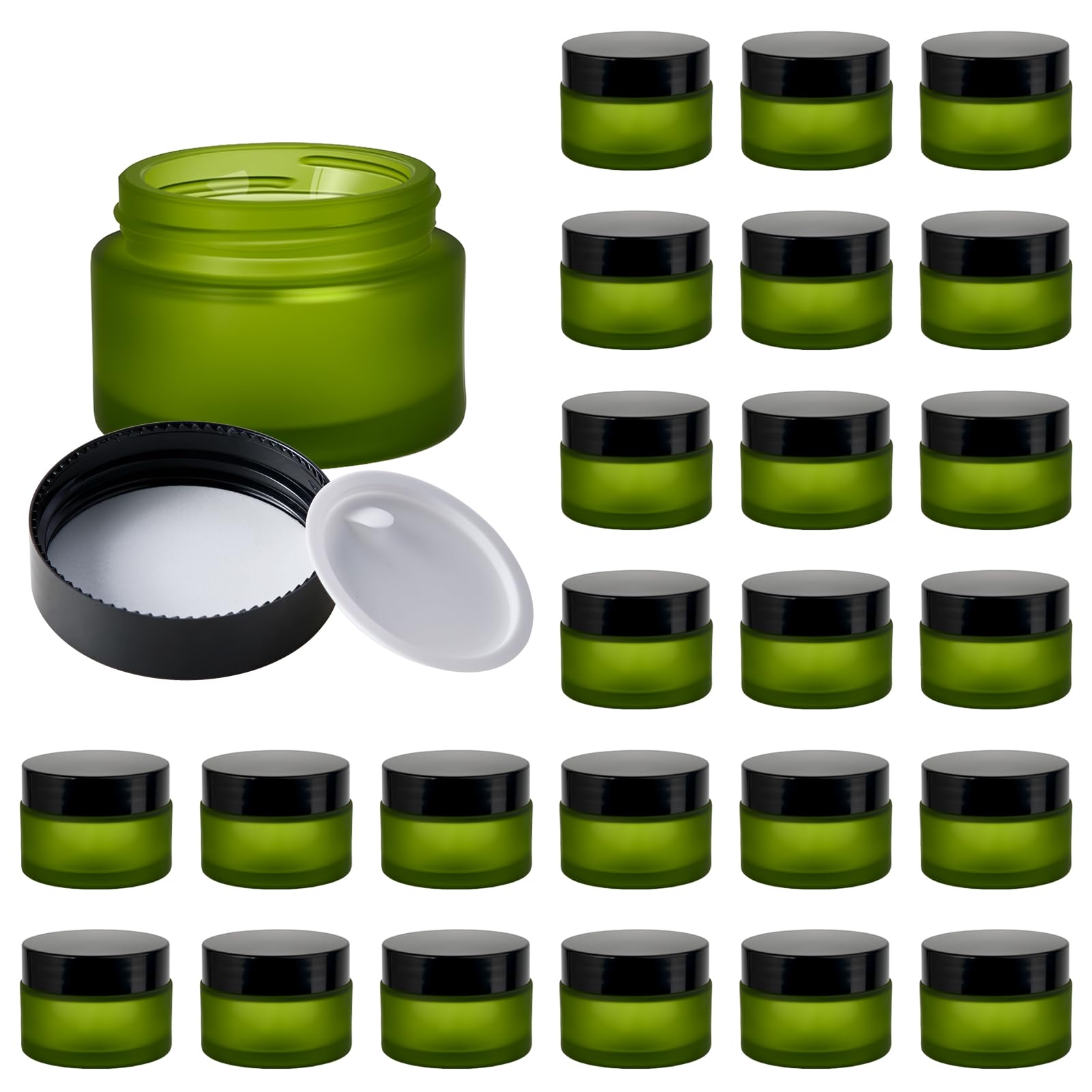 11 Hoa Kinh 1oz Green Frosted Glass Jars with Lids – 25 Pack Travel Containers