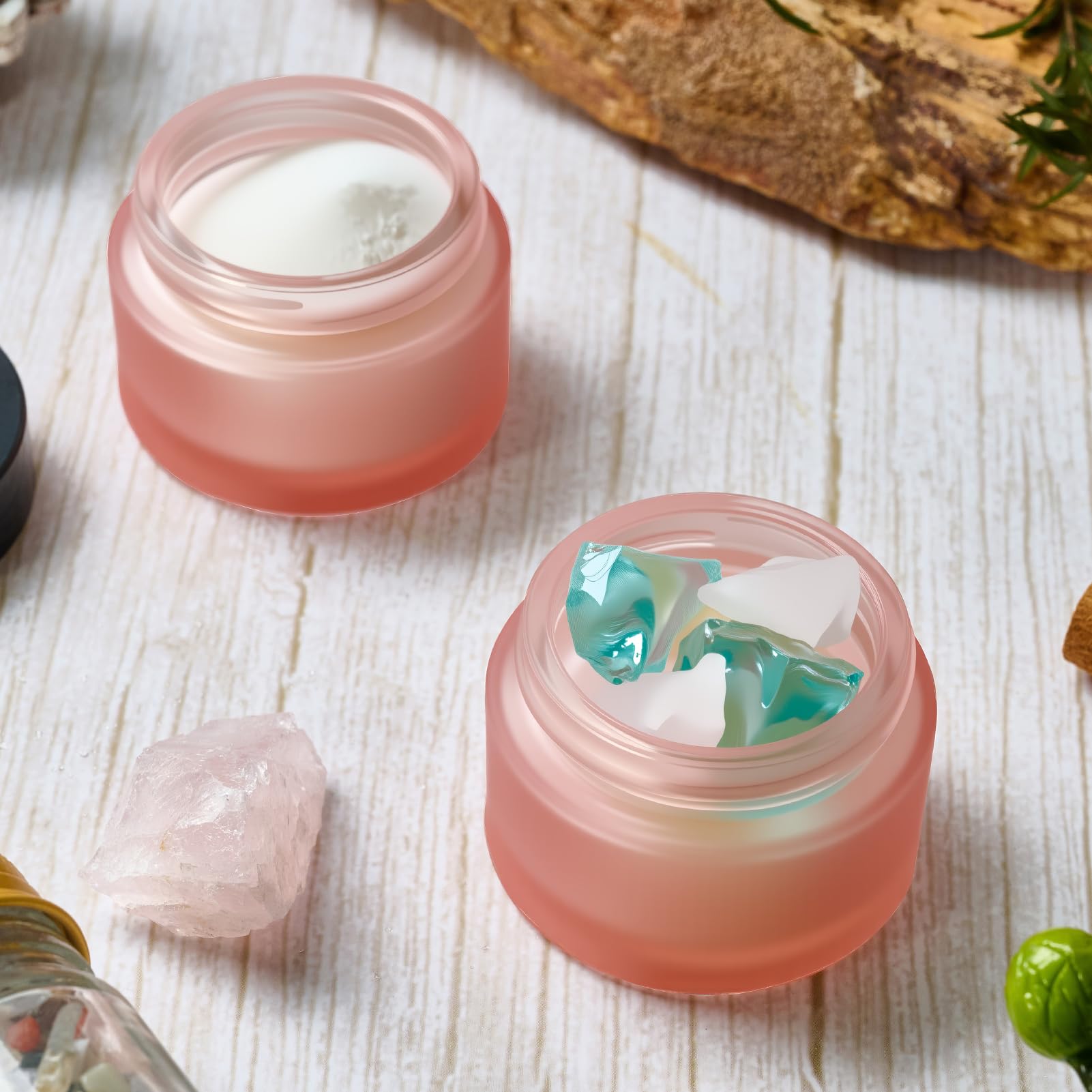 11 Hoa Kinh 1oz Pink Frosted Glass Jars – 25-Pack with Lids & Inner Liners for Travel Cosmetics