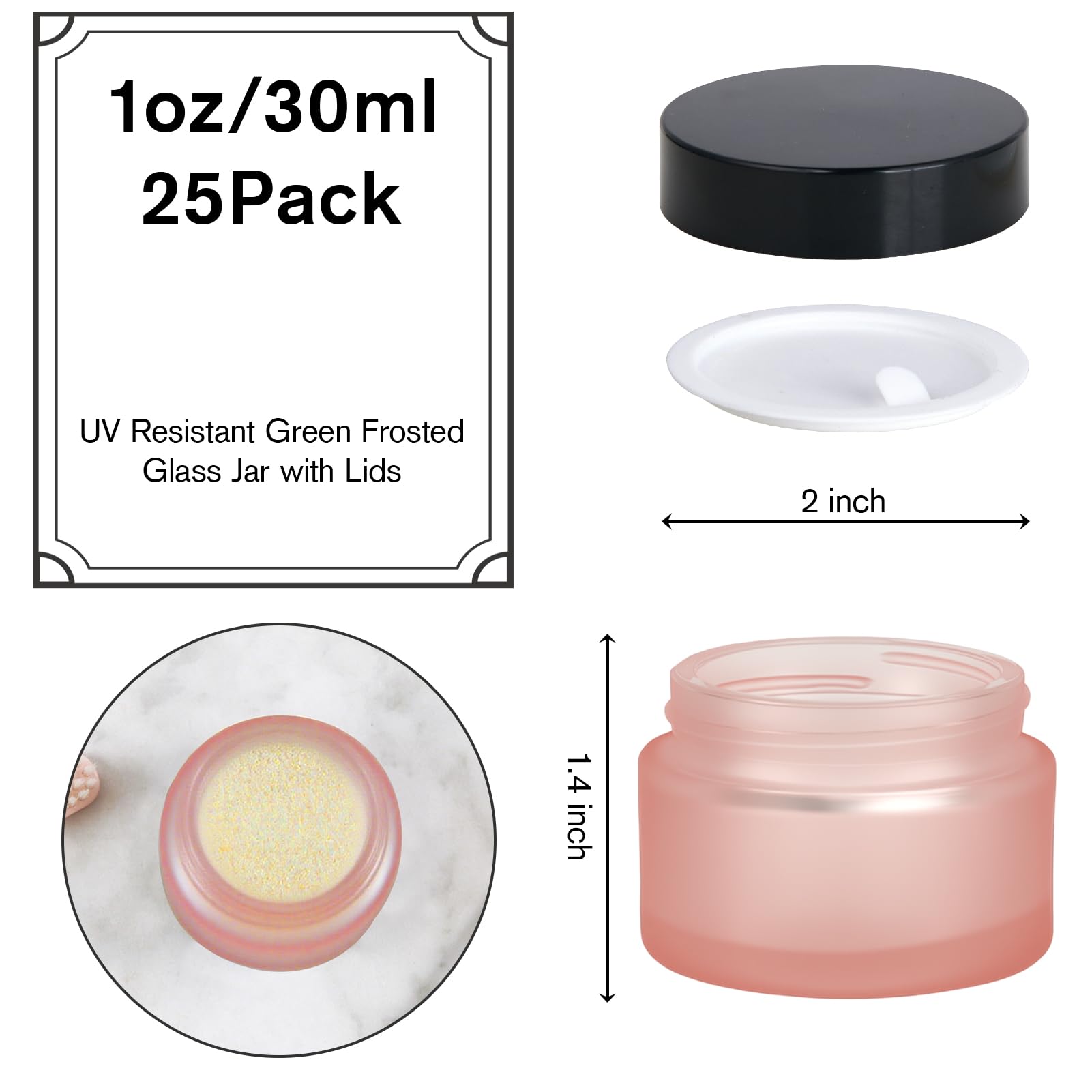 11 Hoa Kinh 1oz Pink Frosted Glass Jars – 25-Pack with Lids & Inner Liners for Travel Cosmetics
