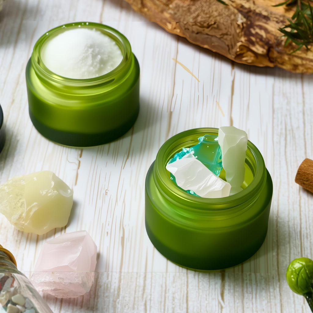 11 Hoa Kinh 1oz Green Frosted Glass Jars with Lids – 25 Pack Travel Containers