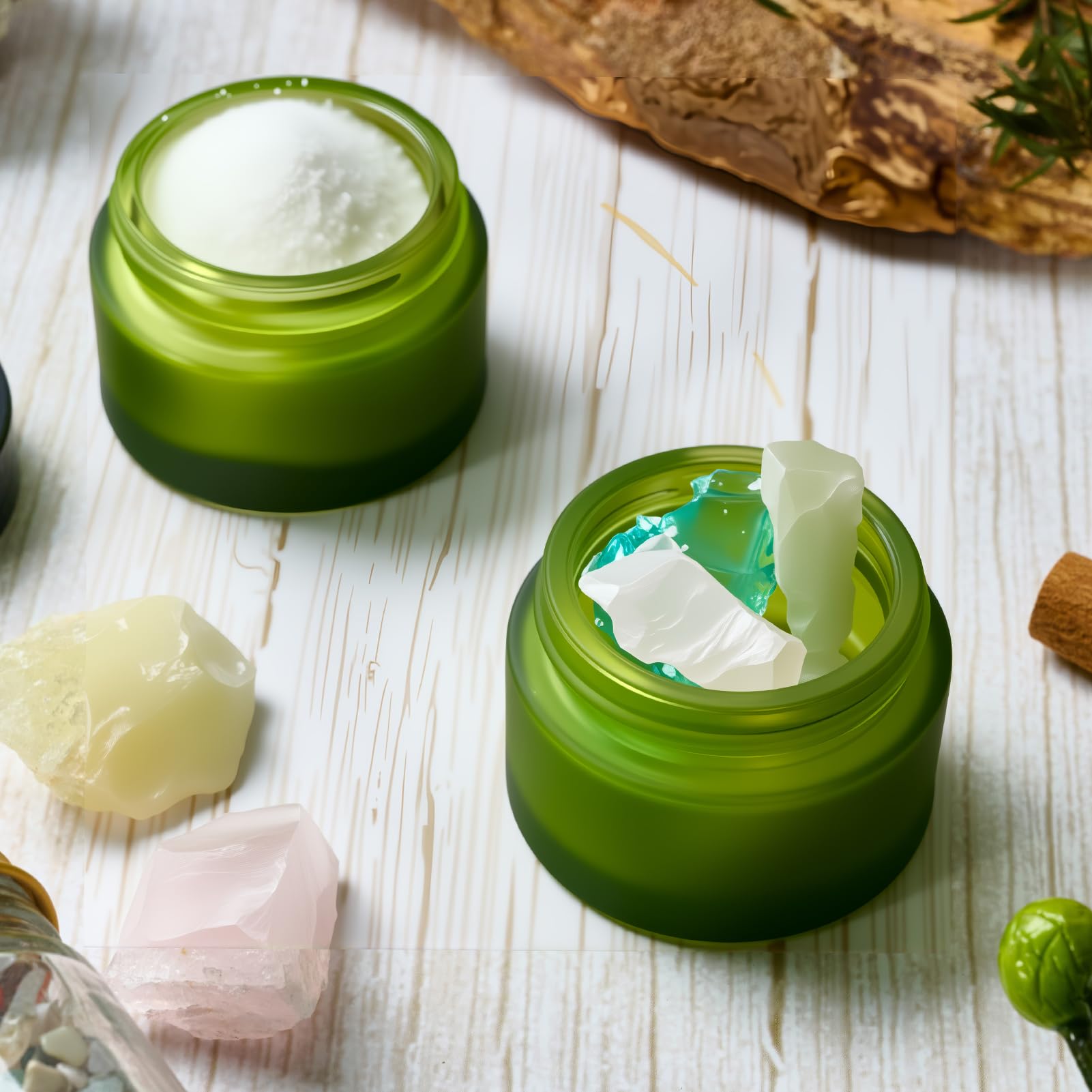 11 Hoa Kinh 1oz Green Frosted Glass Jars with Lids – 25 Pack Travel Containers