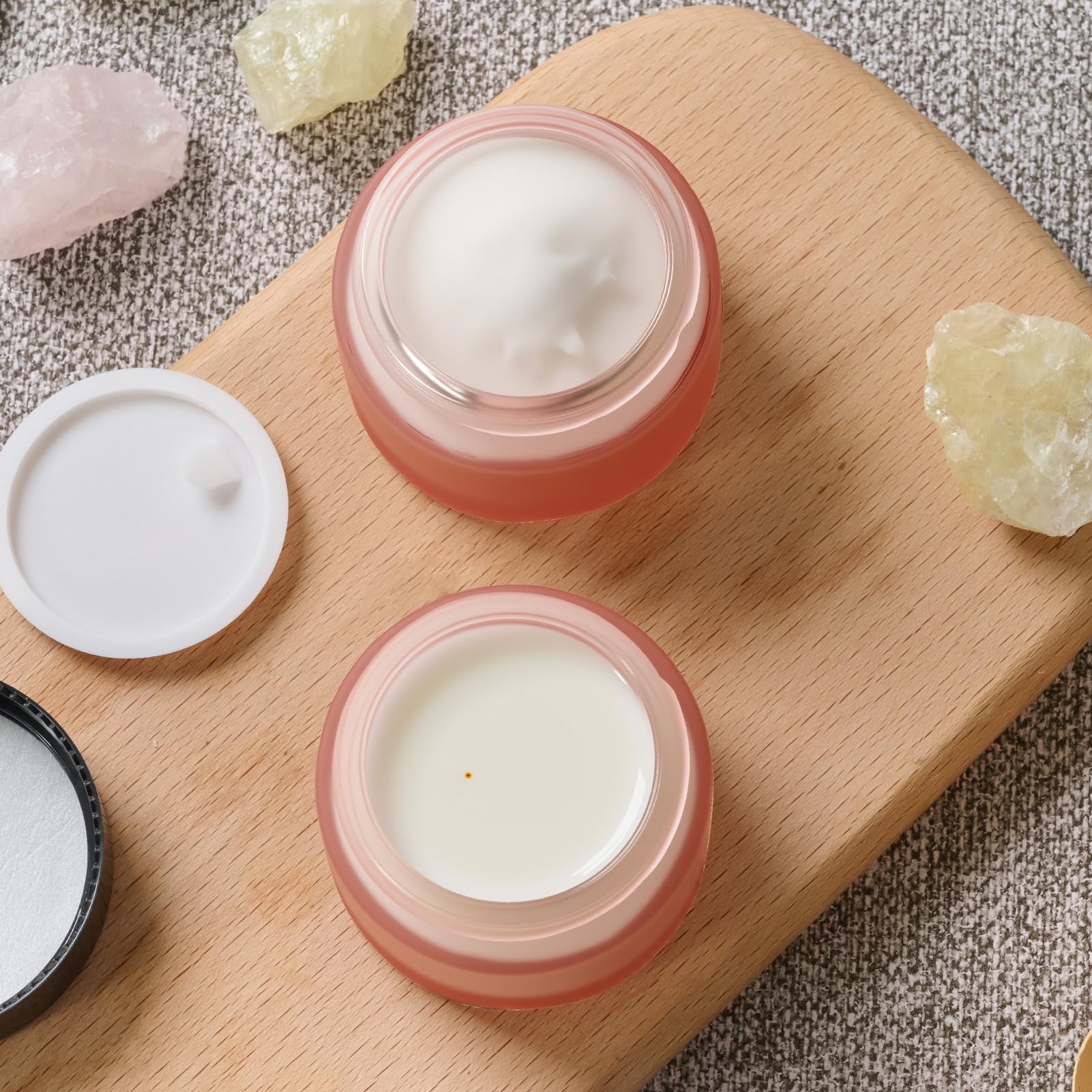 11 Hoa Kinh 1oz Pink Frosted Glass Jars – 25-Pack with Lids & Inner Liners for Travel Cosmetics