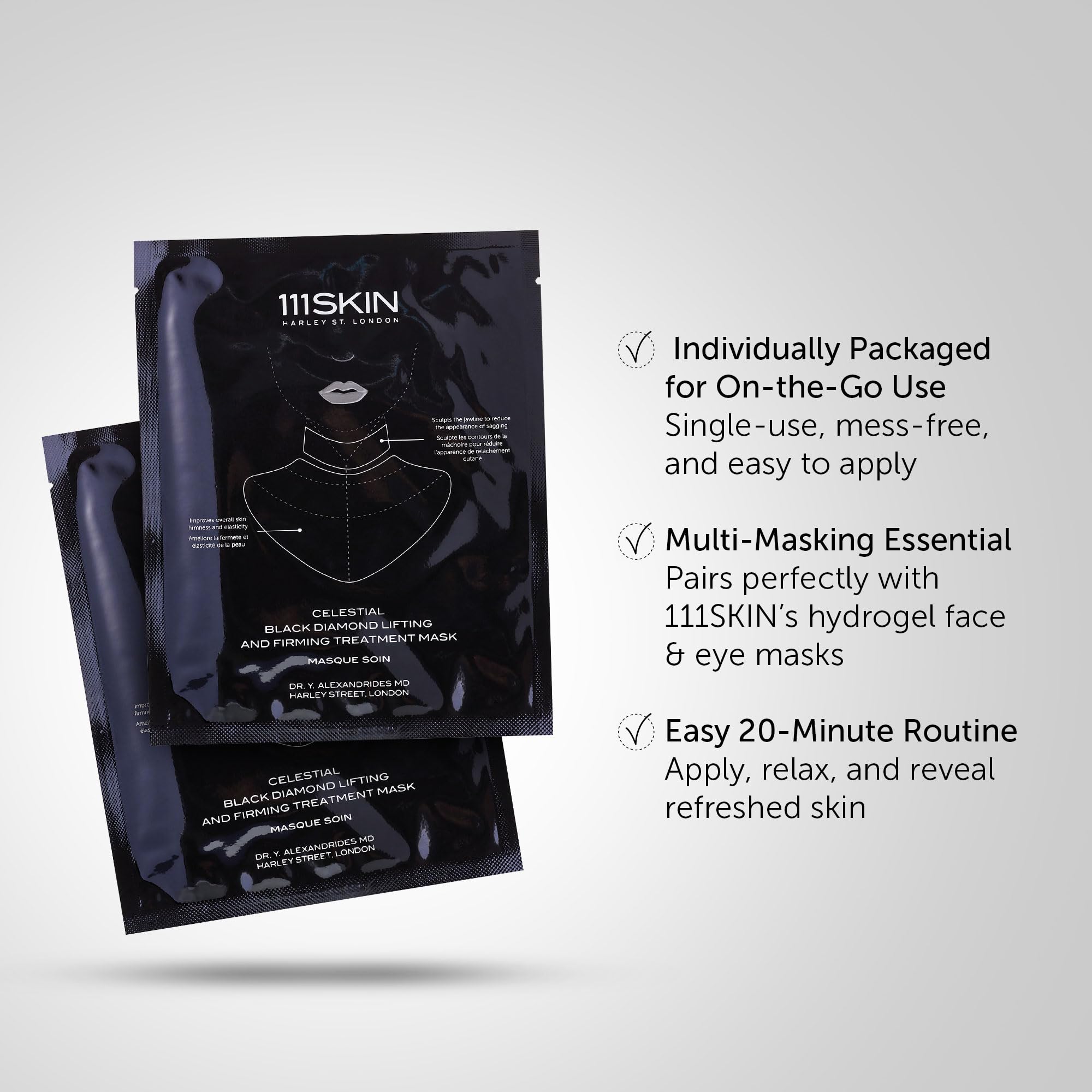 111SKIN Black Diamond Lifting & Firming Neck Mask – Peptide & Niacinamide Hydrogel, 5 Sheet Masks