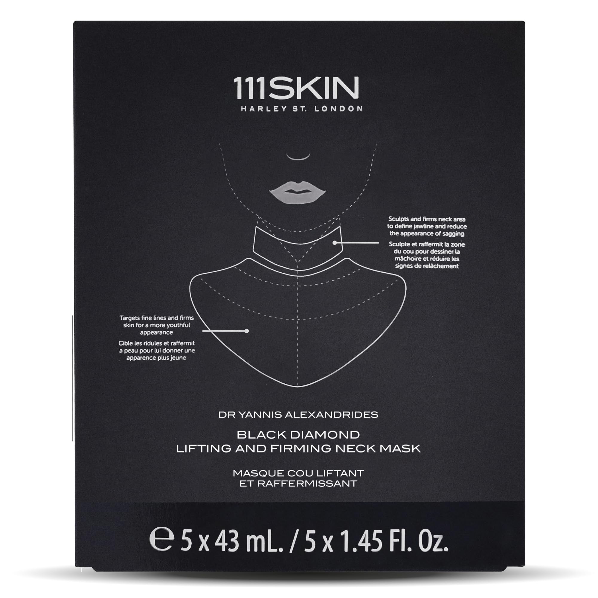 111SKIN Black Diamond Lifting & Firming Neck Mask – Peptide & Niacinamide Hydrogel, 5 Sheet Masks