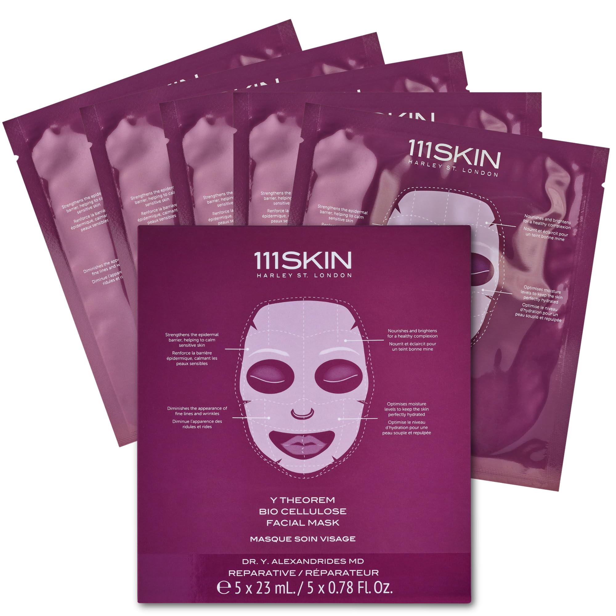 111SKIN Y Theorem Bio Cellulose Facial Mask – Hydrating NAC Y2, Centella Asiatica, All Skin Types (5x0.78 fl oz)