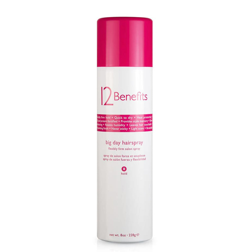 12 Benefits Big Day Hairspray – Long-Lasting Hold, Heat Protection & Humidity Shield (8 Oz)