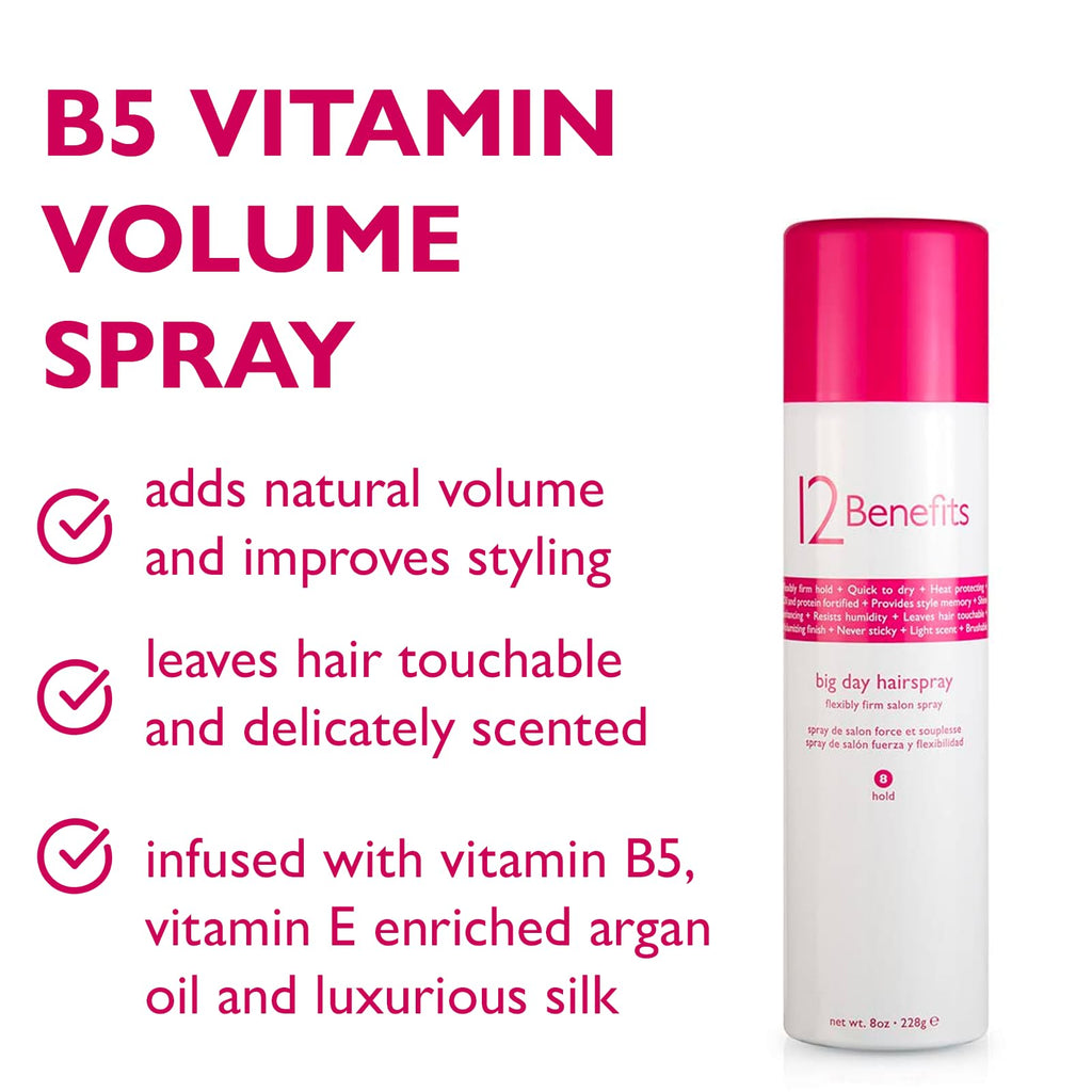 12 Benefits Big Day Hairspray – Long-Lasting Hold, Heat Protection & Humidity Shield (8 Oz)