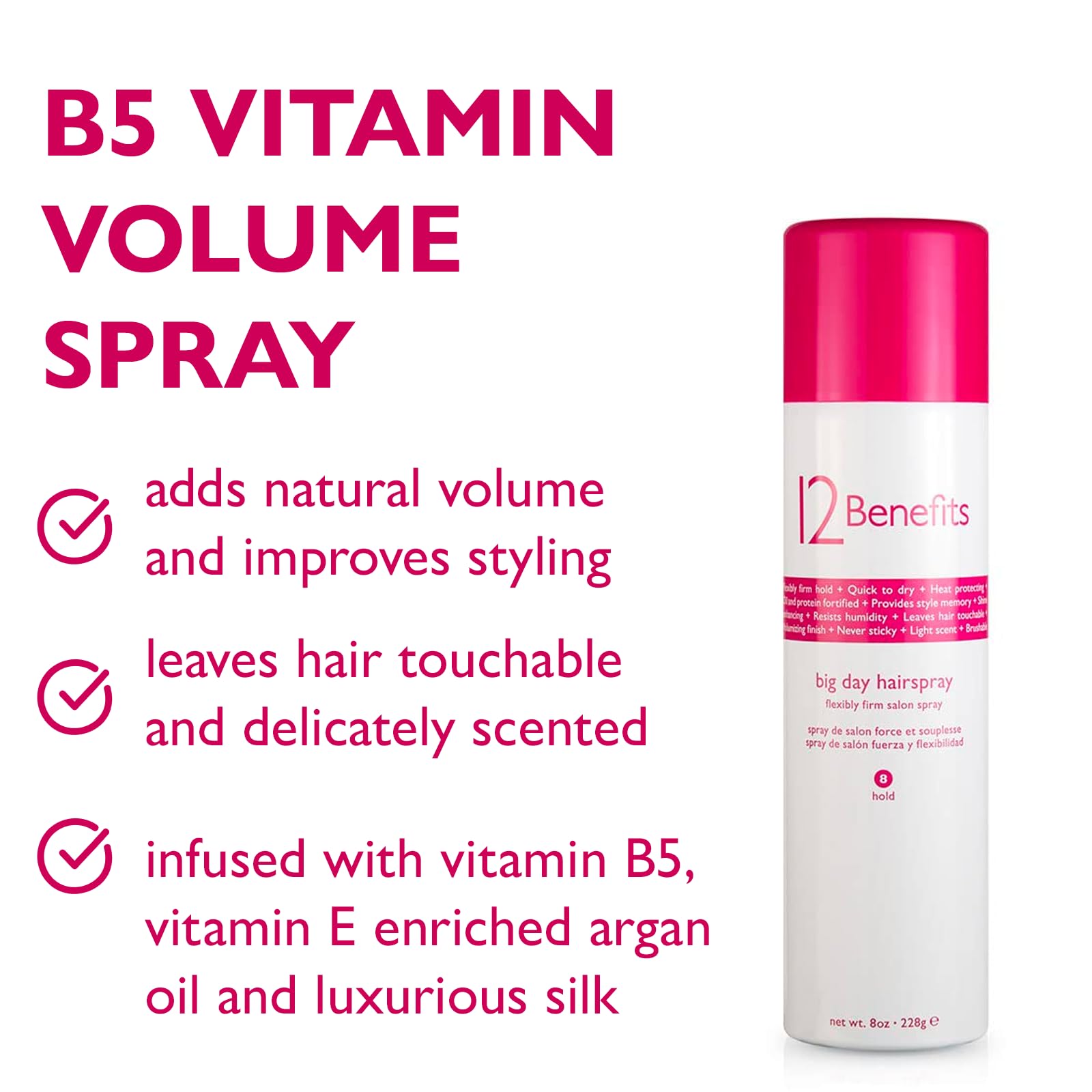 12 Benefits Big Day Hairspray – Long-Lasting Hold, Heat Protection & Humidity Shield (8 Oz)