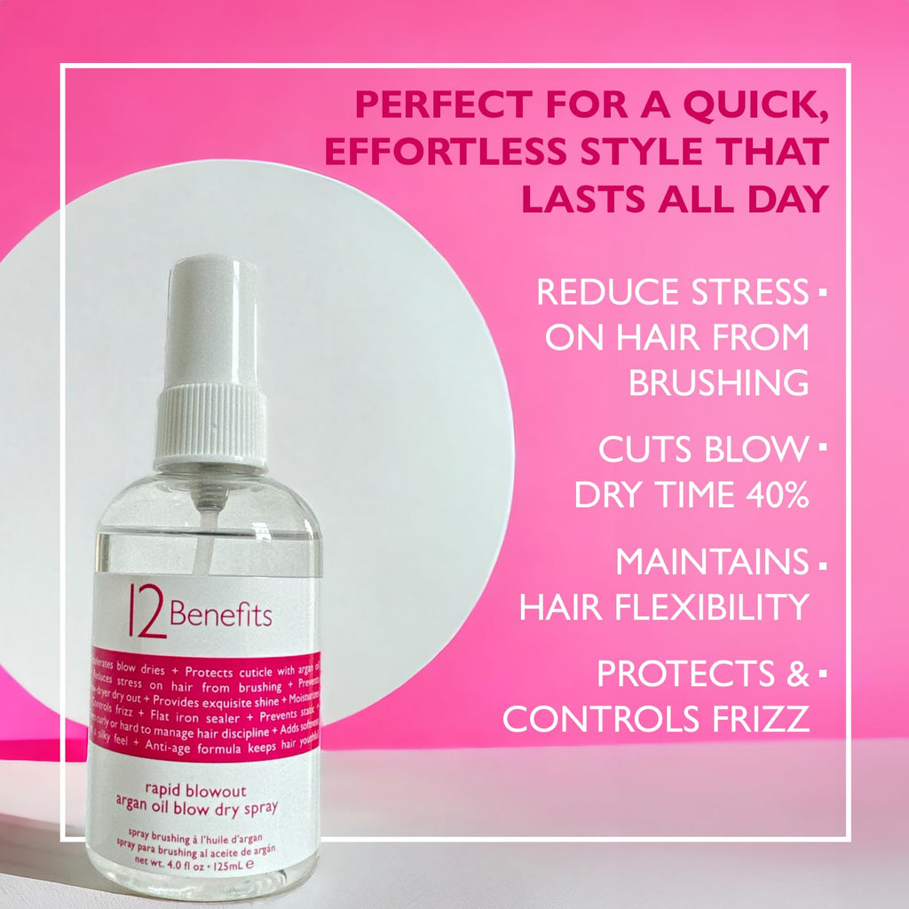 12 Benefits Rapid Blowout Argan Oil Spray – Quick Blow-Dry, Heat Protection, Shine