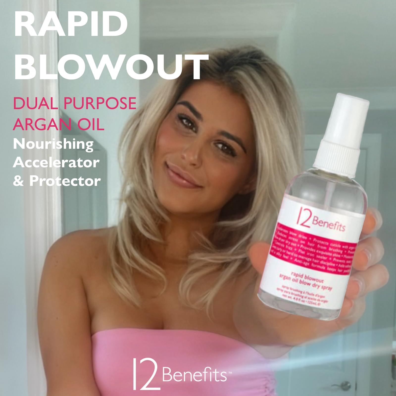 12 Benefits Rapid Blowout Argan Oil Spray – Quick Blow-Dry, Heat Protection, Shine