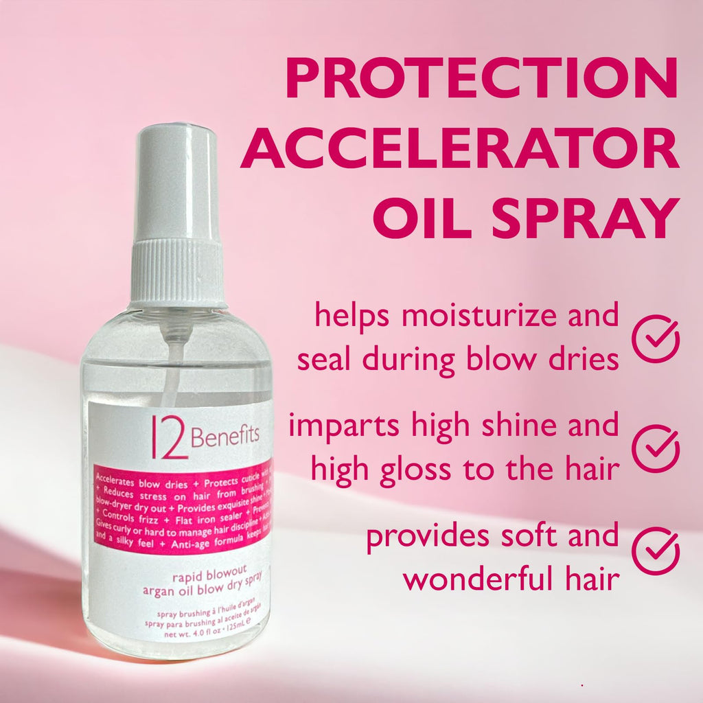 12 Benefits Rapid Blowout Argan Oil Spray – Quick Blow-Dry, Heat Protection, Shine