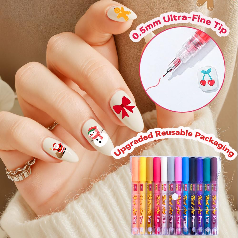 12 Colors Nail Art Pens Set | 0.5mm Quick-Dry Nail Markers for DIY Manicure
