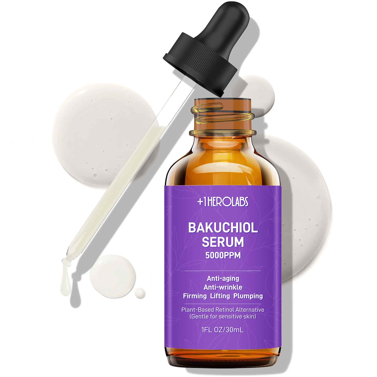 1HEROLABS Bakuchiol Serum – Gentle Retinol Alternative for Sensitive Skin, Vitamin E, Hyaluronic Acid & Collagen (1 oz)
