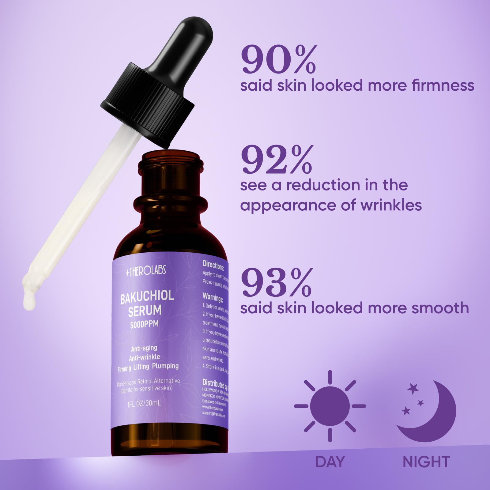 1HEROLABS Bakuchiol Serum – Gentle Retinol Alternative for Sensitive Skin, Vitamin E, Hyaluronic Acid & Collagen (1 oz)