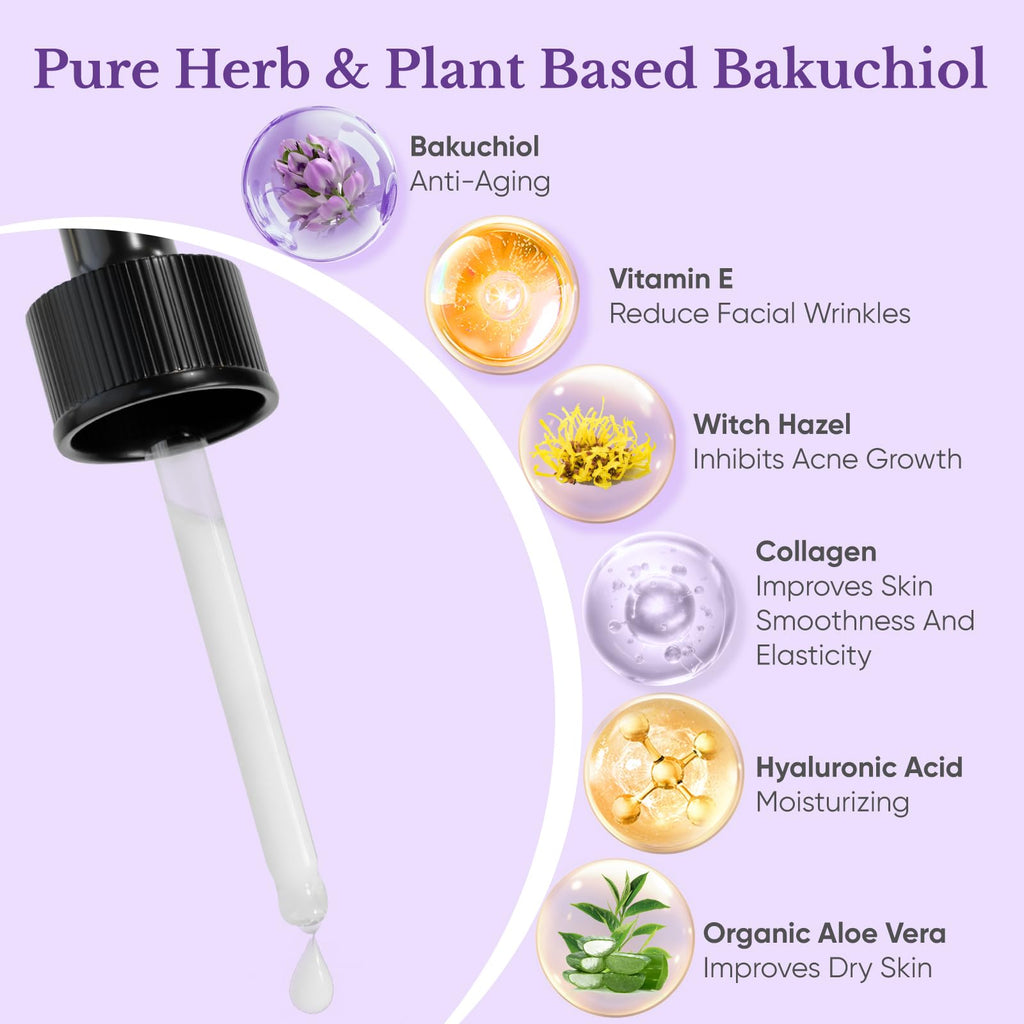 1HEROLABS Bakuchiol Serum – Gentle Retinol Alternative for Sensitive Skin, Vitamin E, Hyaluronic Acid & Collagen (1 oz)