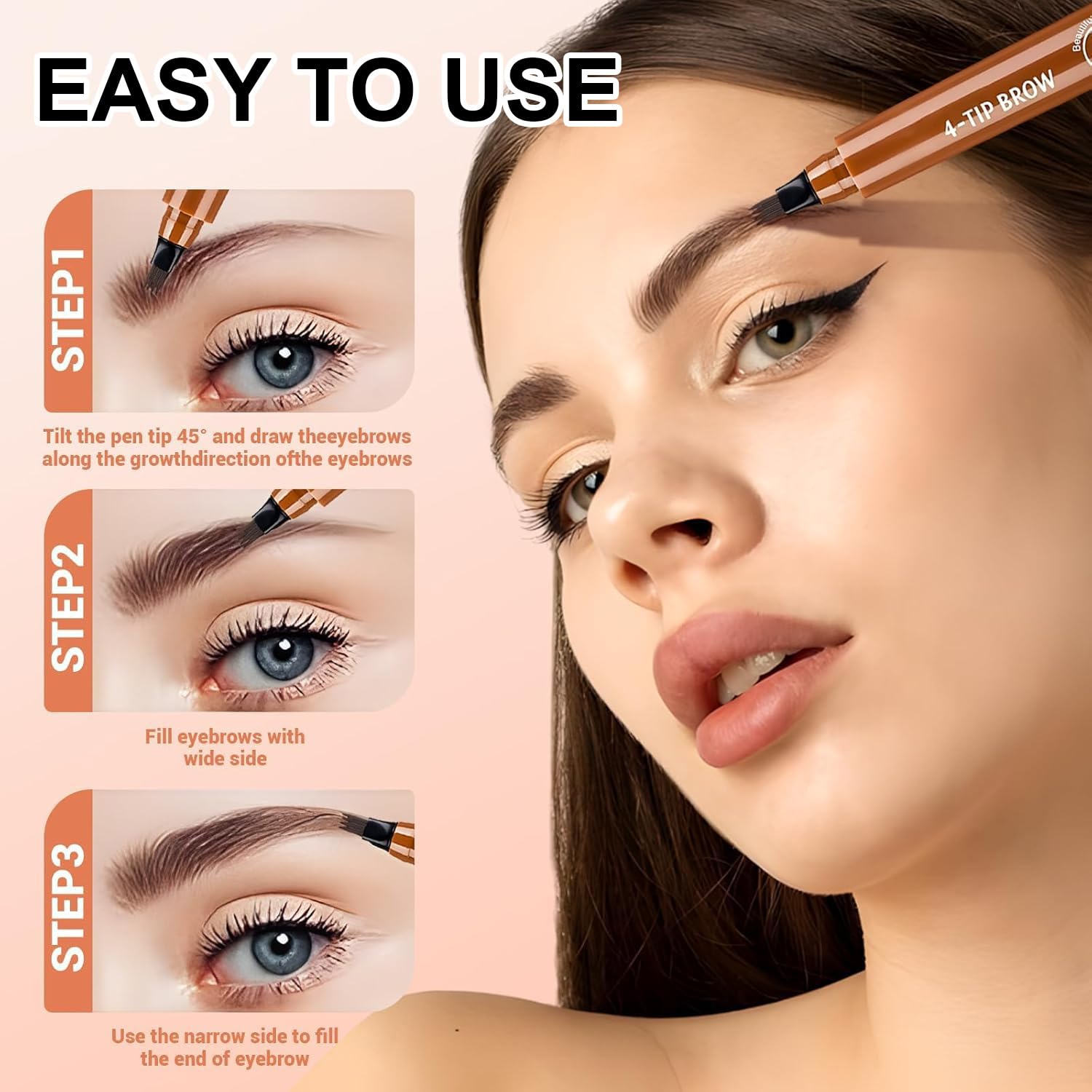 2PC Microblading Eyebrow Pencil – 2026 New 3D Waterproof 4-Tip, Light Brown