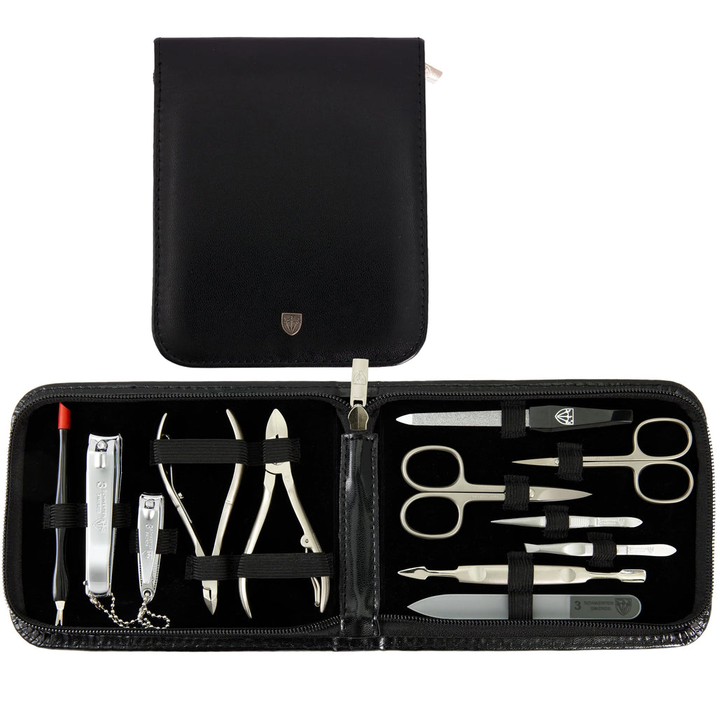 3 Swords Germany – 12-Piece Manicure & Pedicure Kit in Black Leather Case | Made in Germany