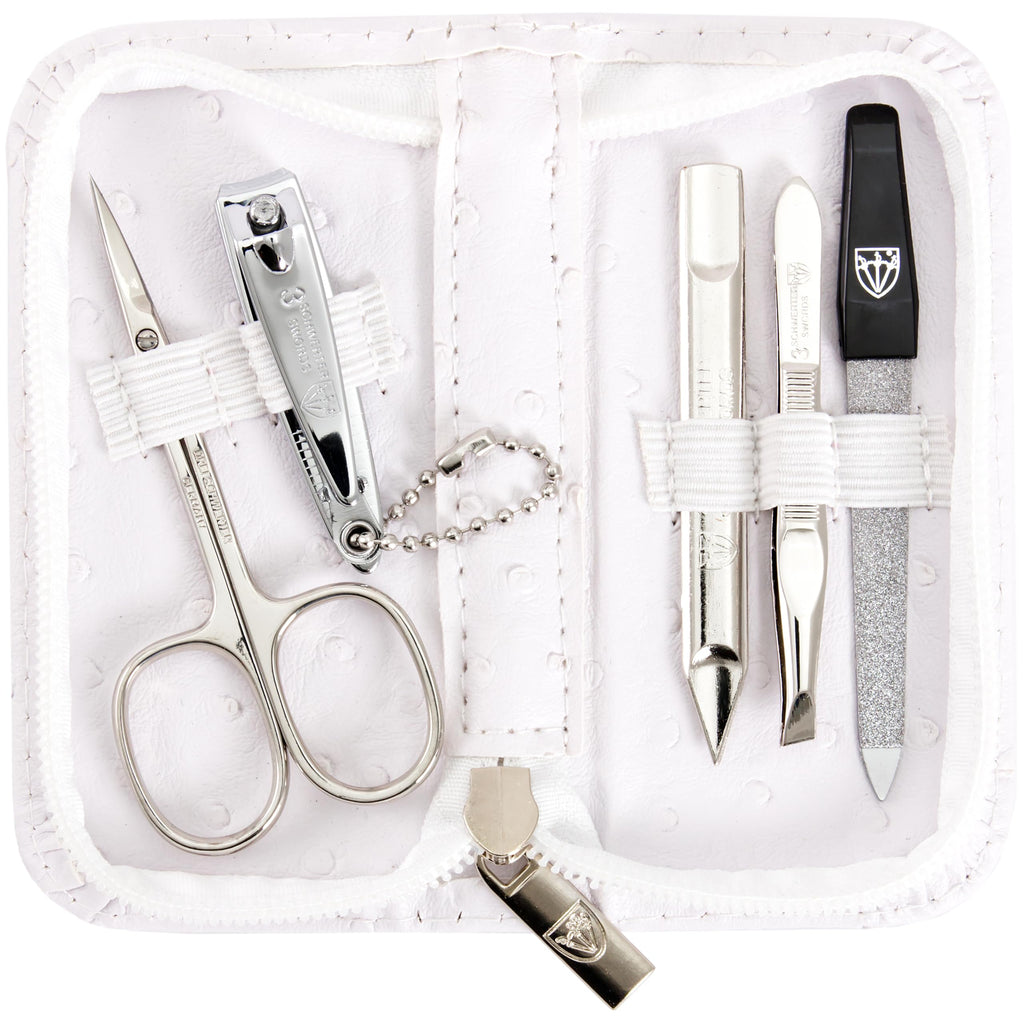 3 Swords Germany 5-Piece Manicure & Pedicure Kit in Ostrich White Leather Case | Made in Germany