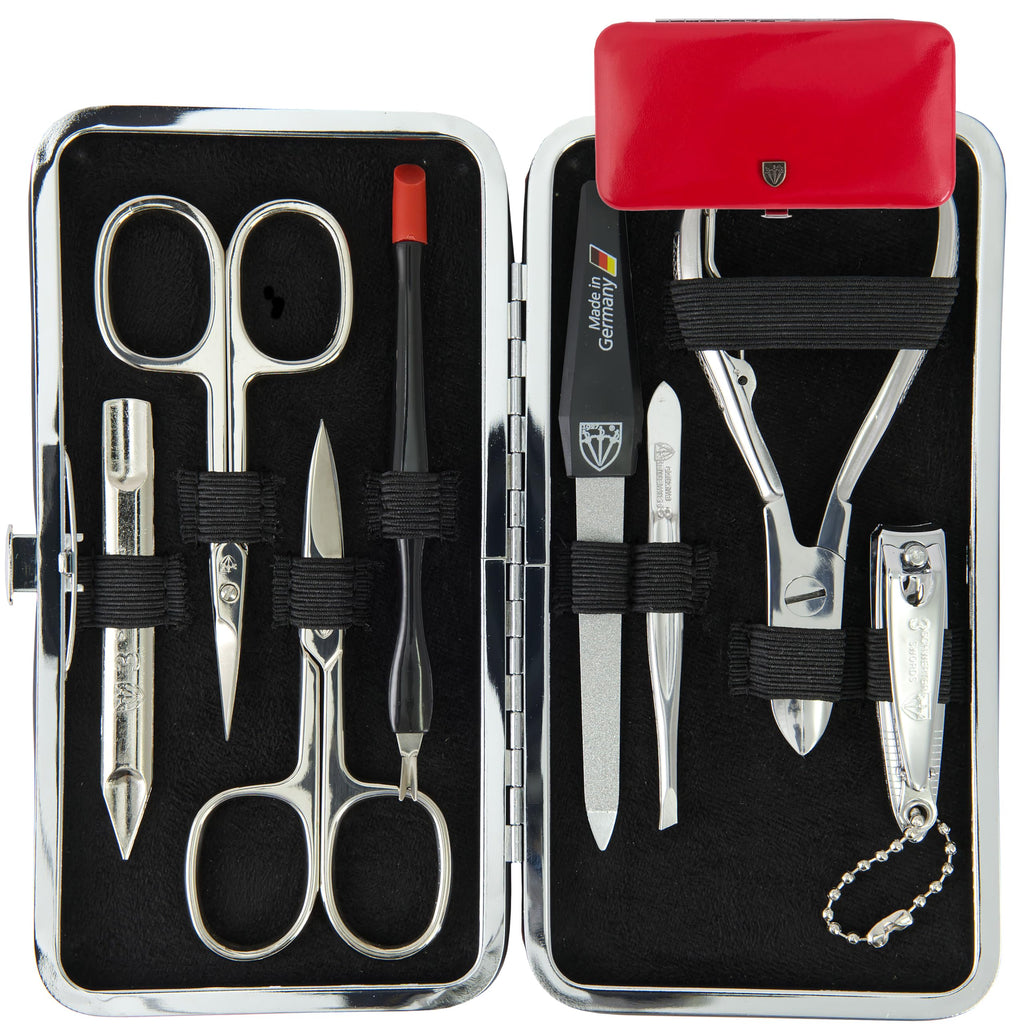 3 Swords Germany 7-Piece Manicure & Pedicure Kit in Red Leather Case