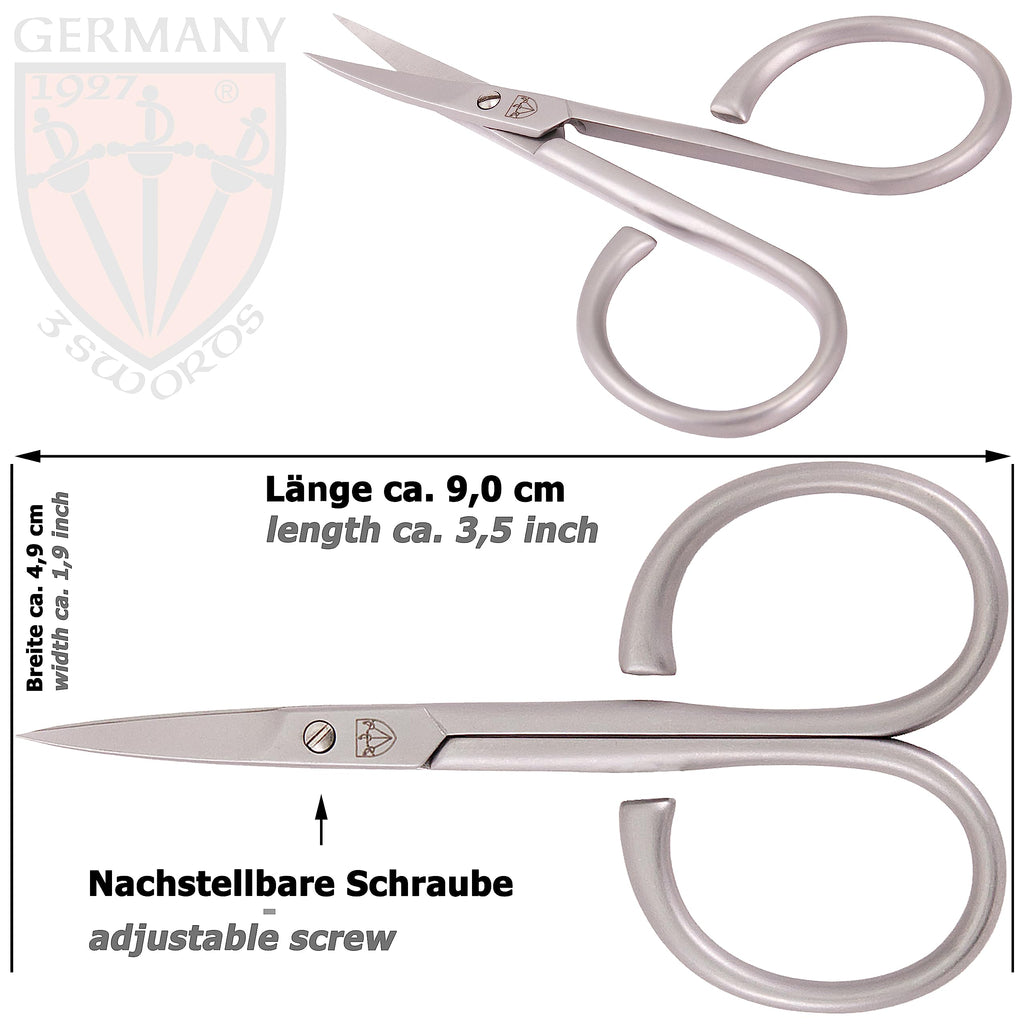 3 Swords Germany - Stainless Steel Curved Cuticle Scissors with Case | Strong Scissors for Strong People