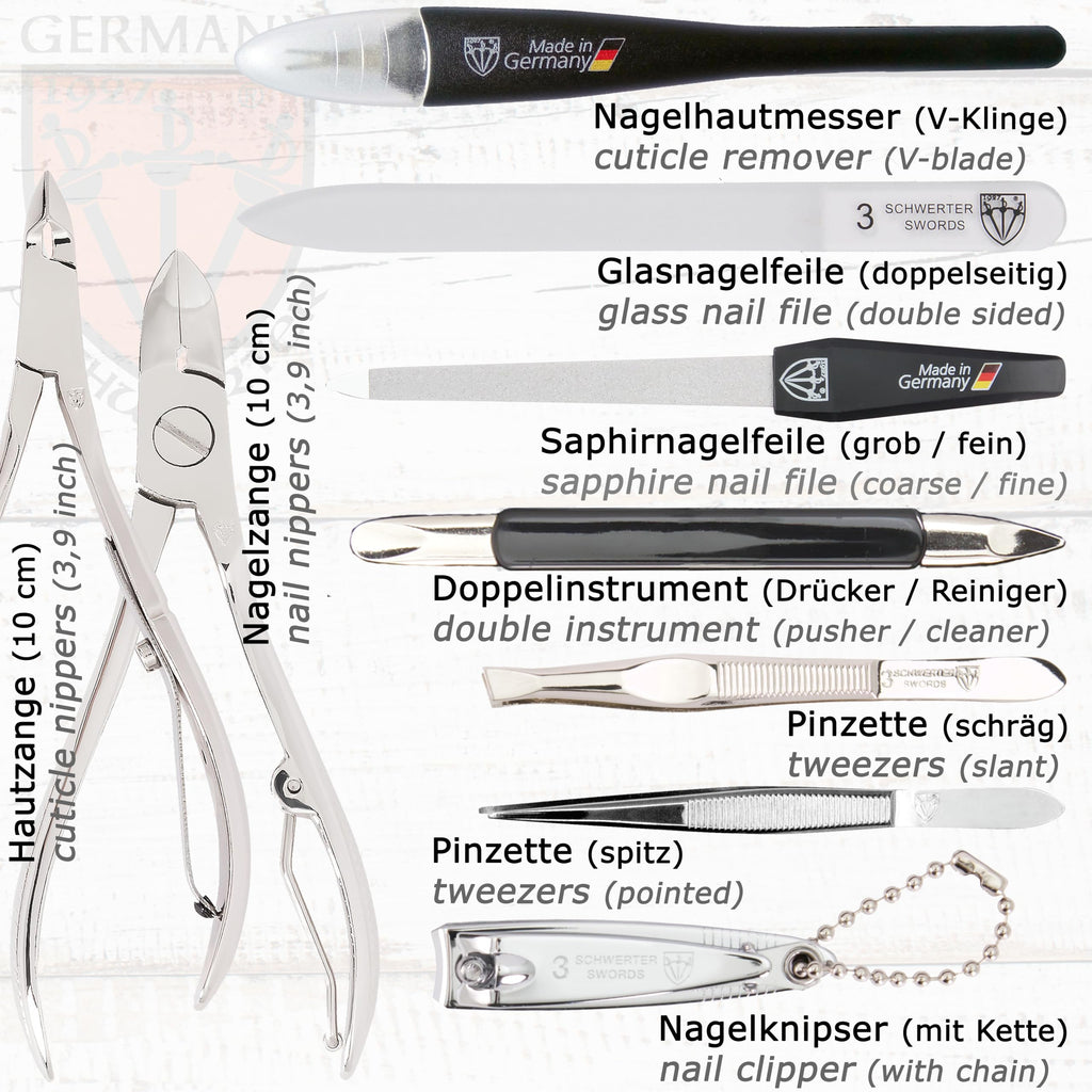 3 Swords Germany – 11-Piece Manicure & Pedicure Kit in Red Leather Case | Made in Germany