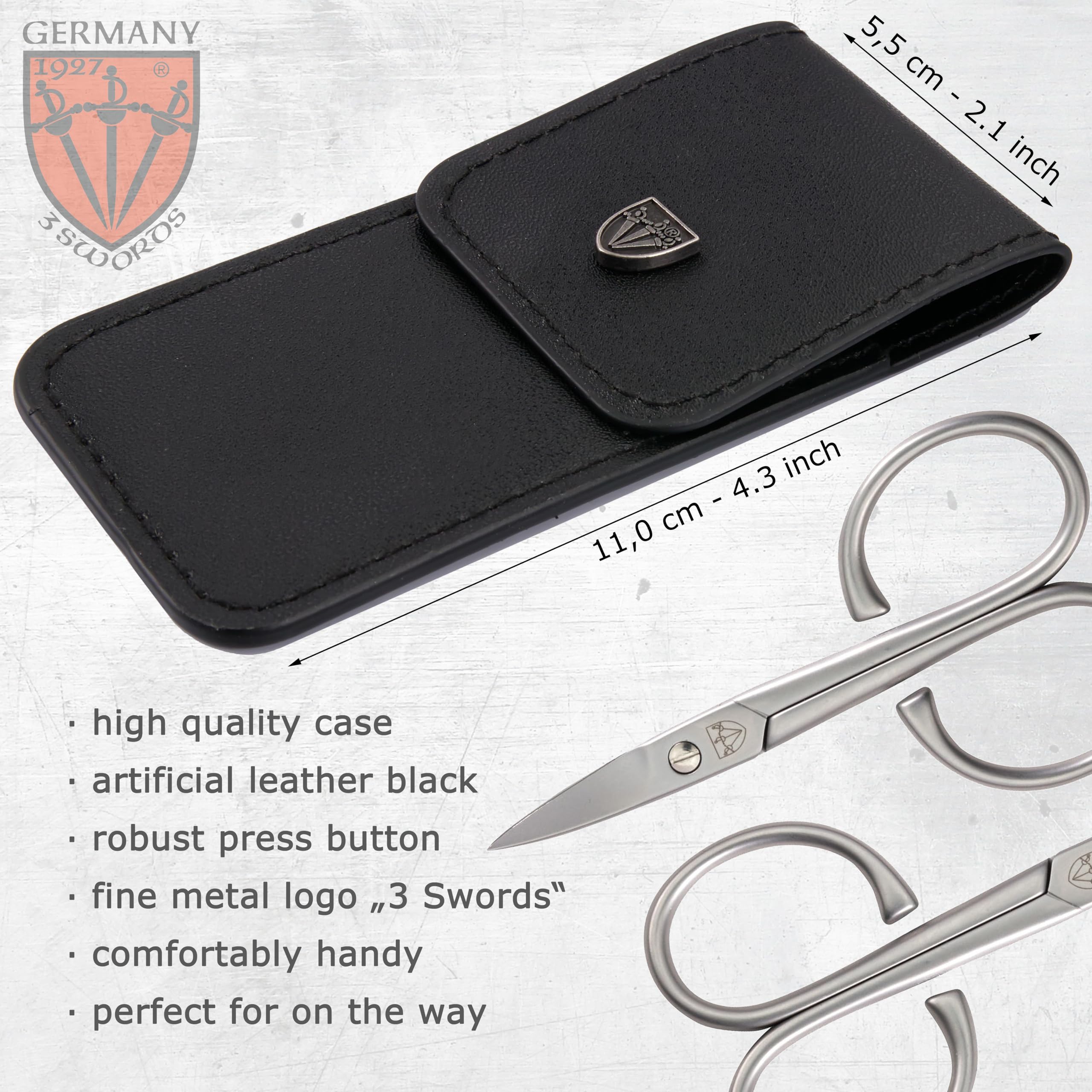 3 Swords Germany Solingen Curved Nail Scissors – INOX Stainless, Extra-Strong, With Case
